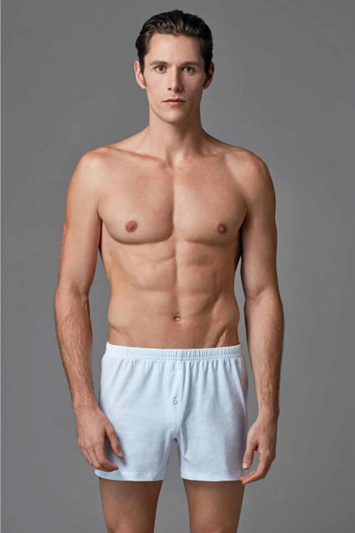 Erkek Beyaz Önü Düğmeli Pamuklu 2'li Boxer Ers033