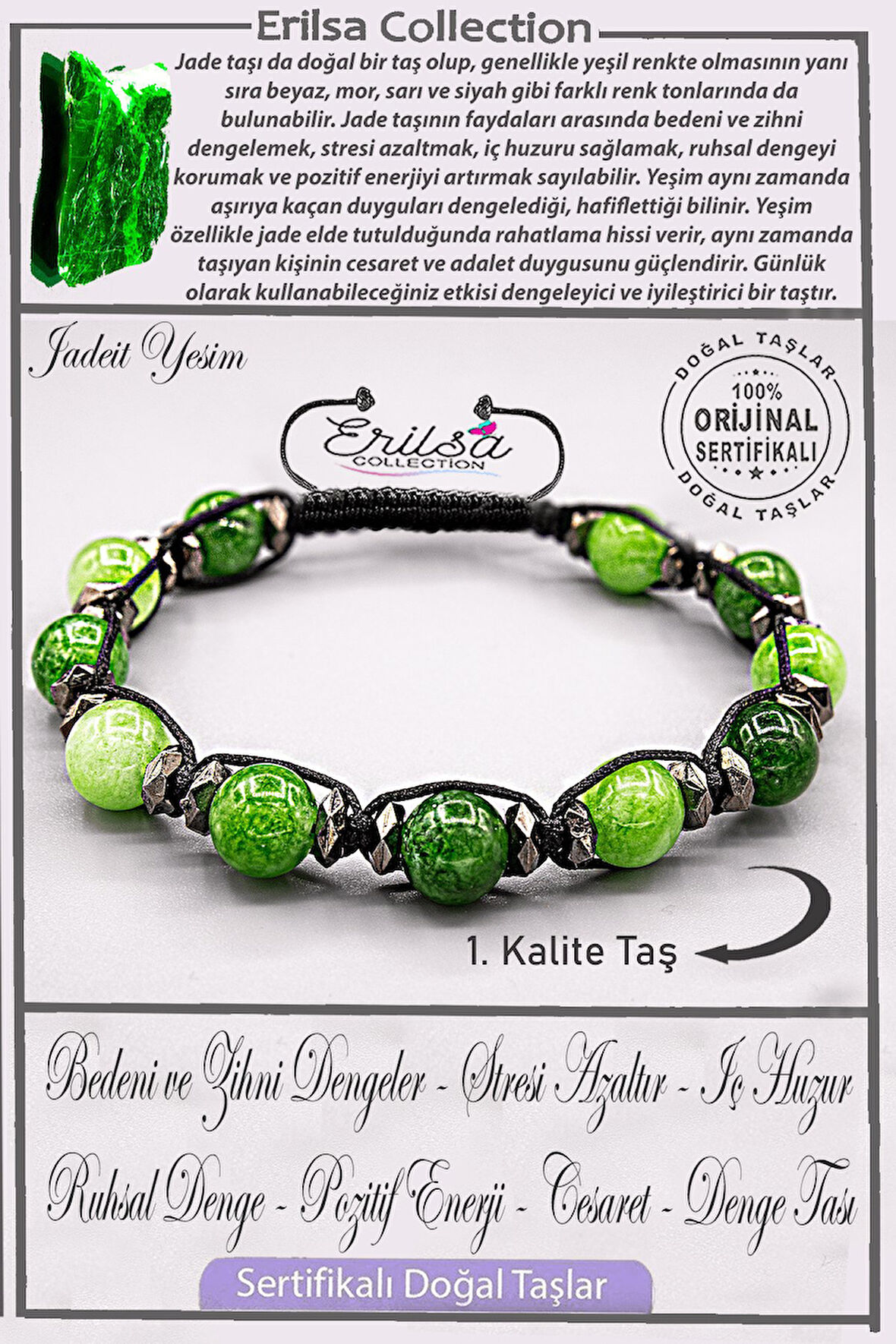 Sertifikalı AAA+ Kalite Gerçek Terahertz - Yeşim Taşı Bileklik - Ayarlamalı