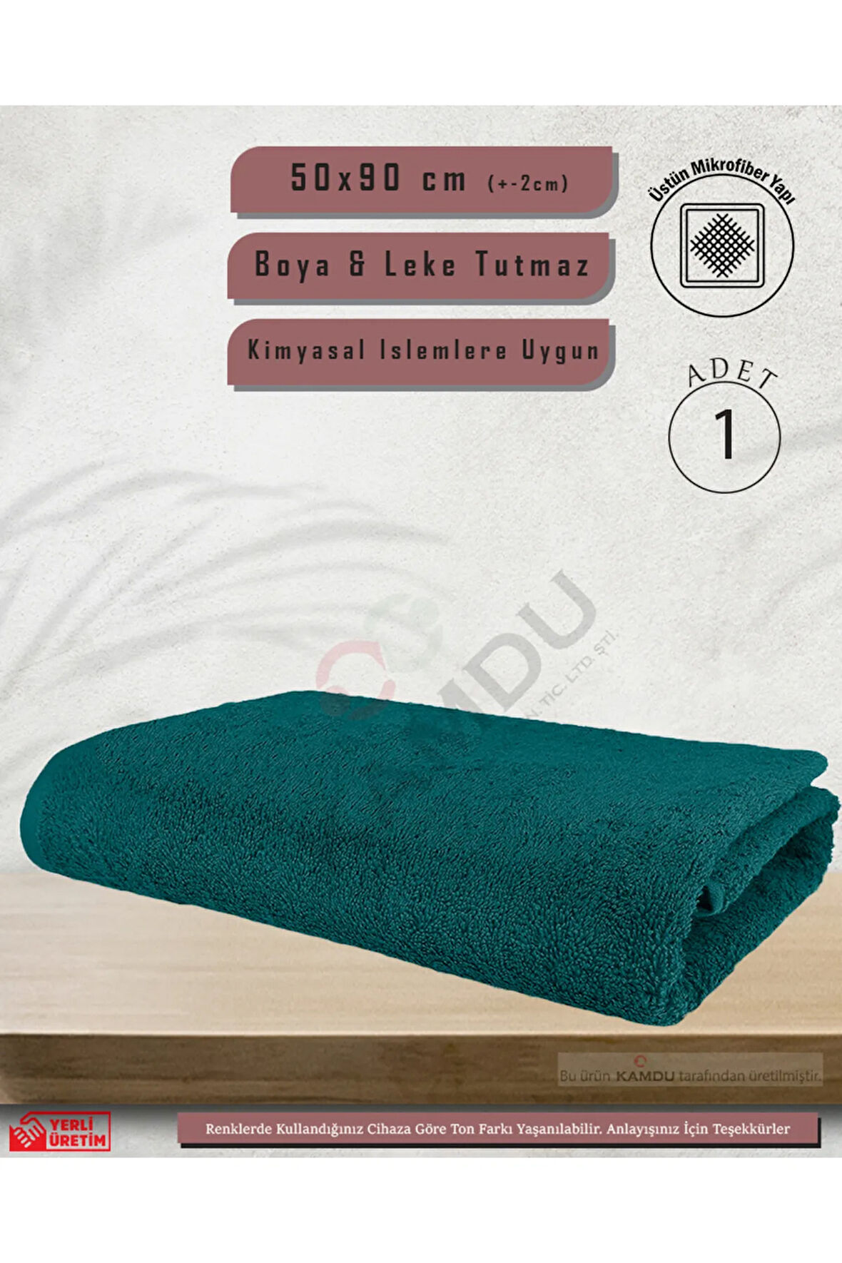 1 Adet 50x90cm Turkuaz Mikrofiber Saç Havlusu, Spor ve Berber Havlusu, Duş Havlusu