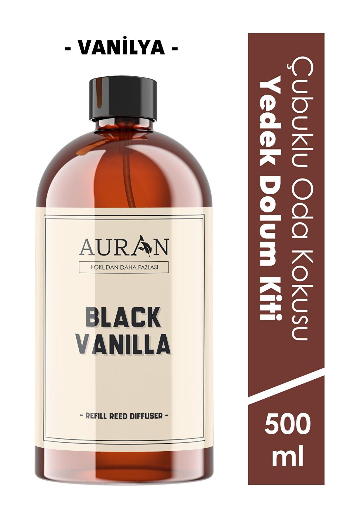 Black Vanilla Yedek Çubuklu Oda Ve Ortam Kokusu Esansı Yedek Dolum Şişe Siyah Vanilya 500ml