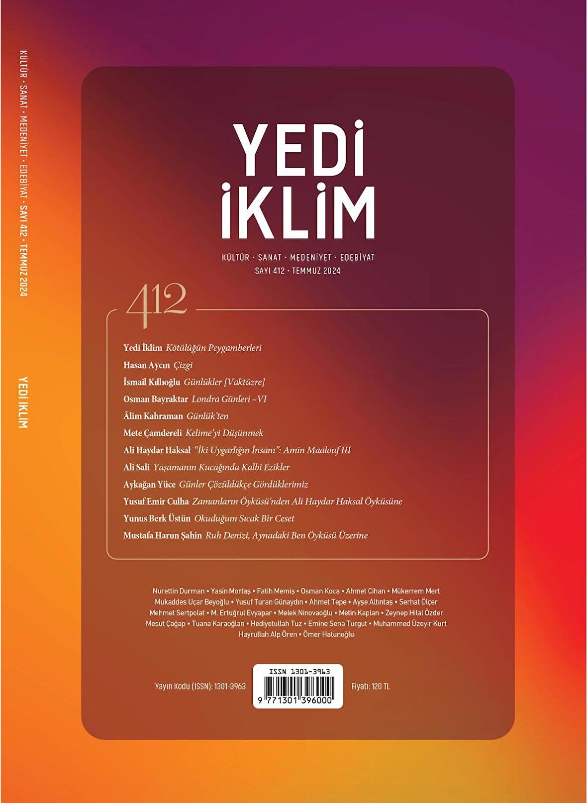 Yedi İklim Dergi 412.Sayı Temmuz 2024