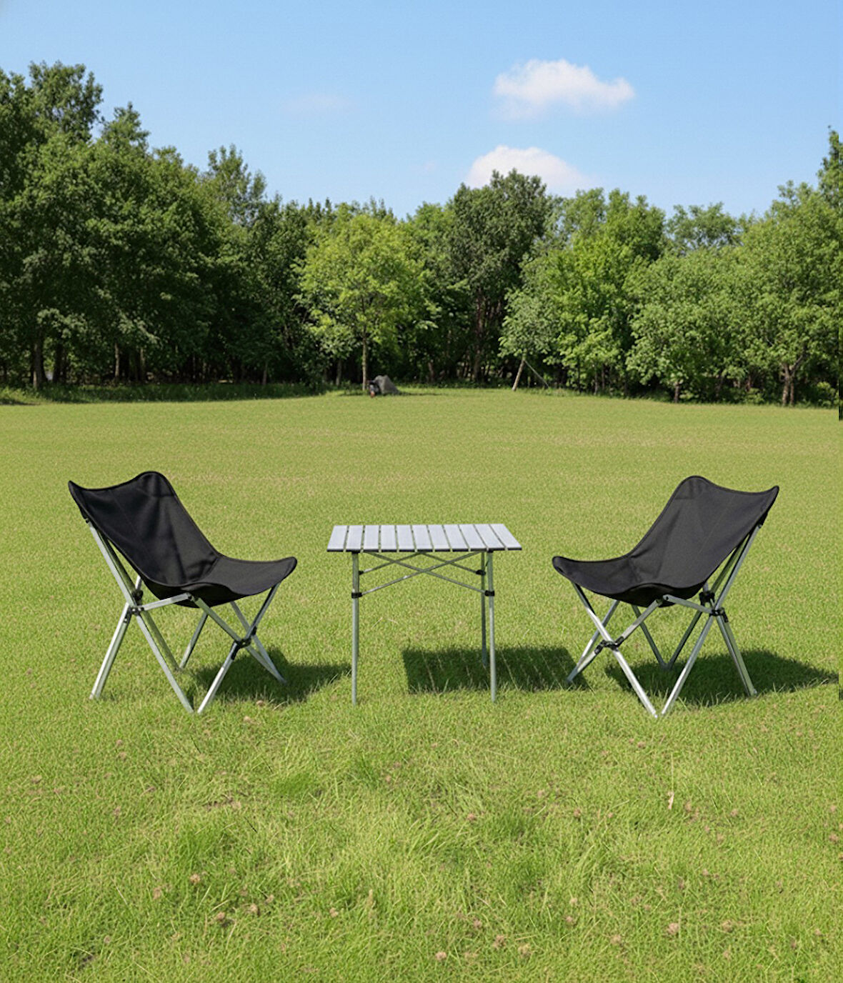 Yek Outdoor 2 Kişilik Alüminyum Kamp Masa Sandalye Seti - Gri 