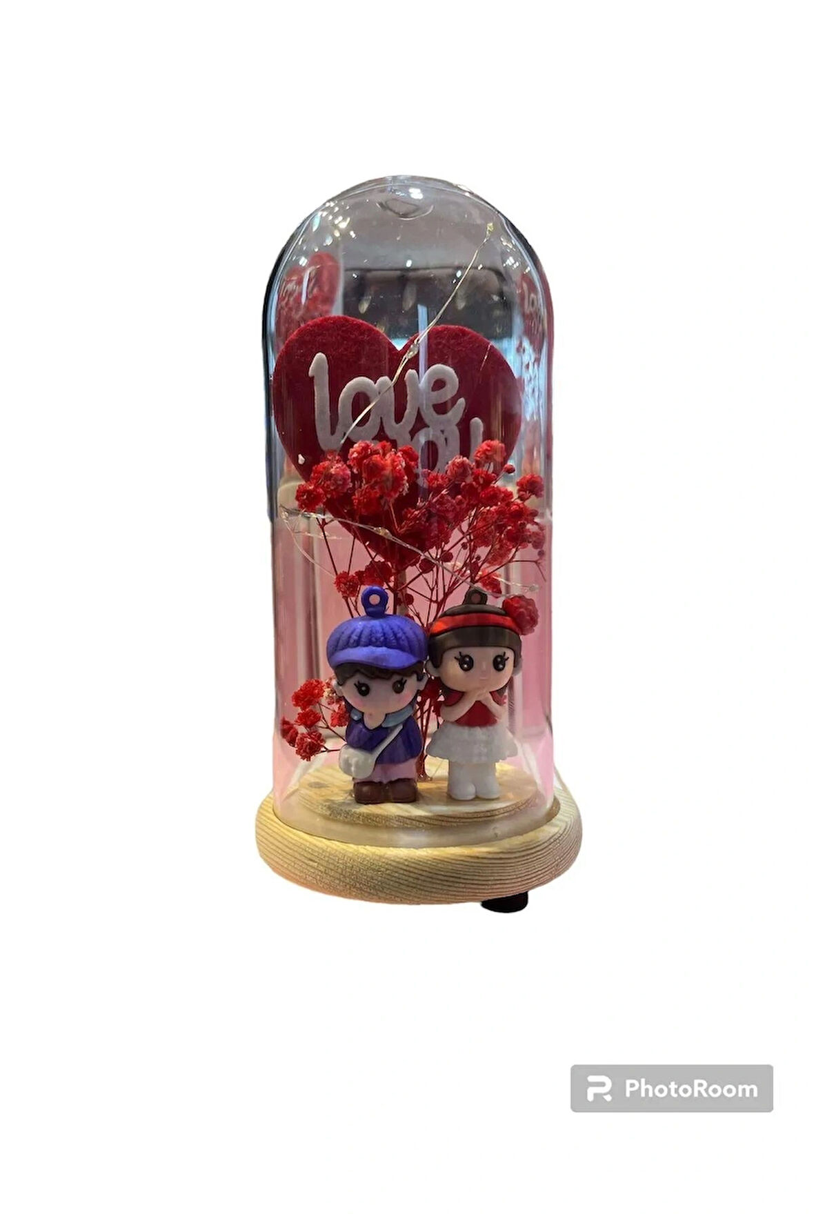 I Love You Işıklı Figürlü Cam Büyük Fanus – Aşkınızı Işıltıyla Anlatın