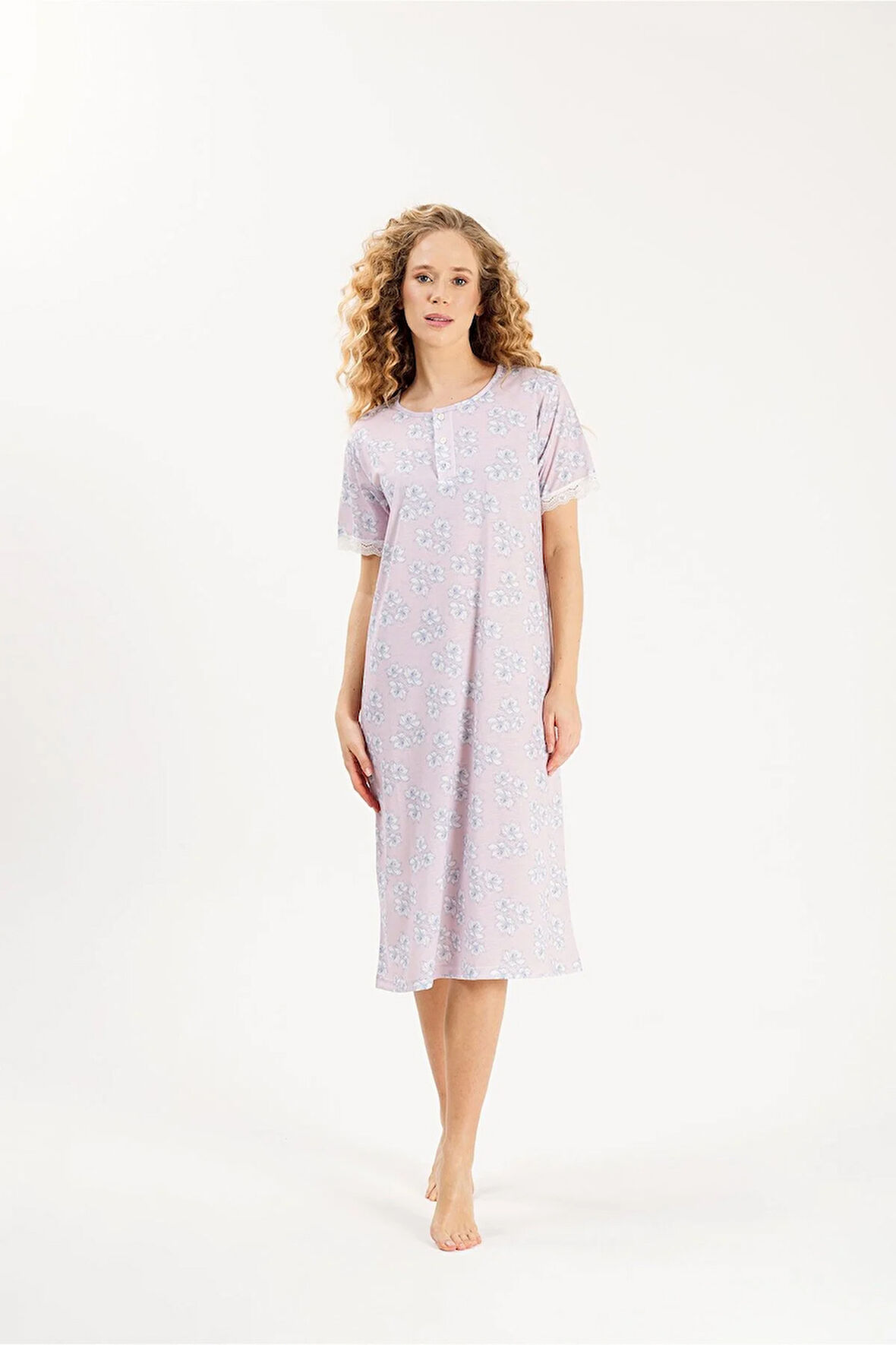 Düğme Detaylı Viskon Kadın Gecelik