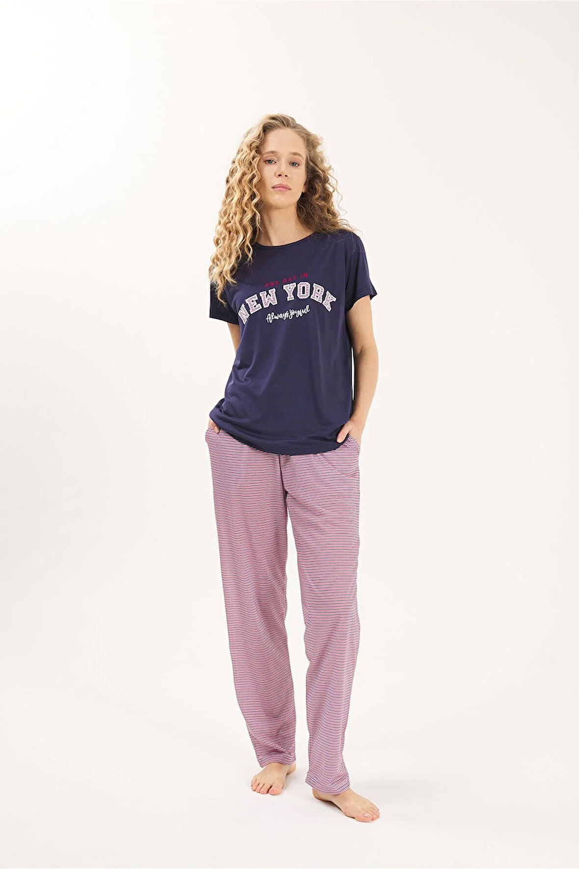 Lacivert Viskon 2'li Kadın Pijama Takımı