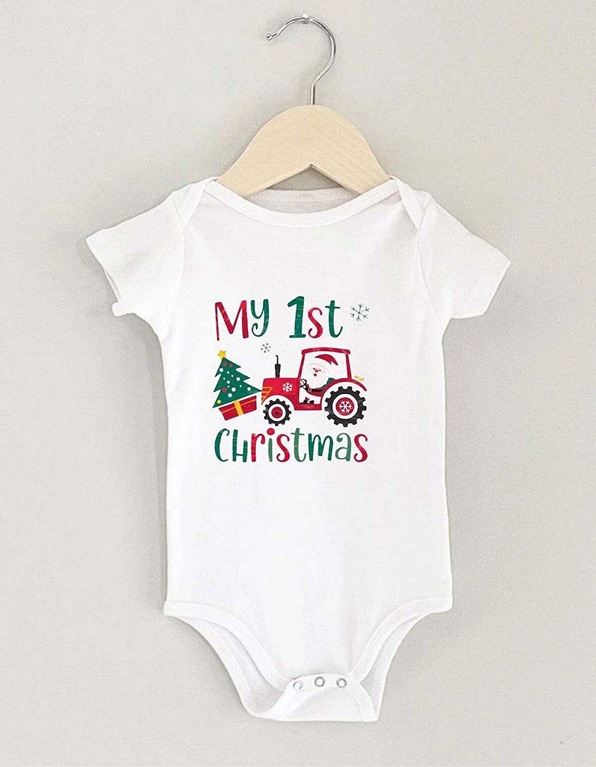 BASKILI Bebek body-bebek zıbın-organik kumaş-bebek tişört-tasarımlı body-MY FIRST CHRISTMAS- YILBAŞI