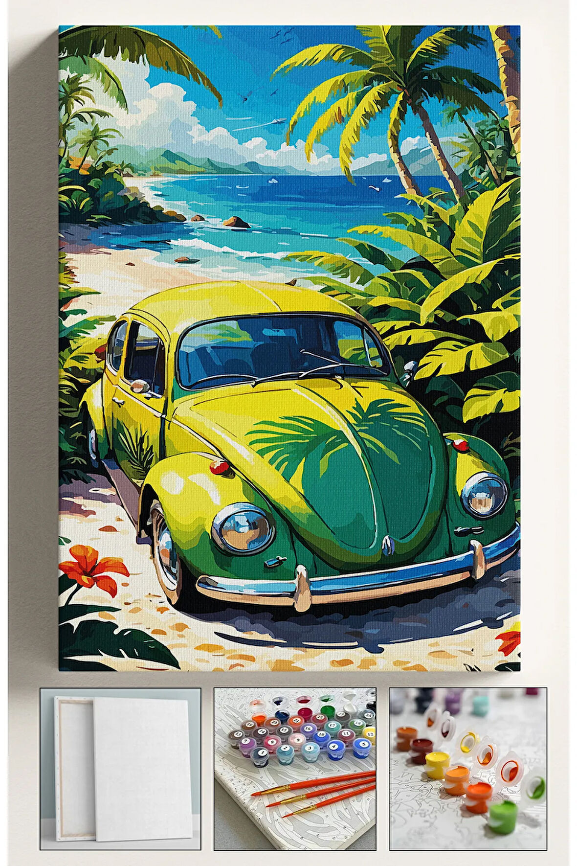 Sayılarla Boyama Seti Numaralı Tuval Fırça Boya Dahil Kasnaklı Set 40x50 Cm - YEŞİL VOSVOS SAHİLDE