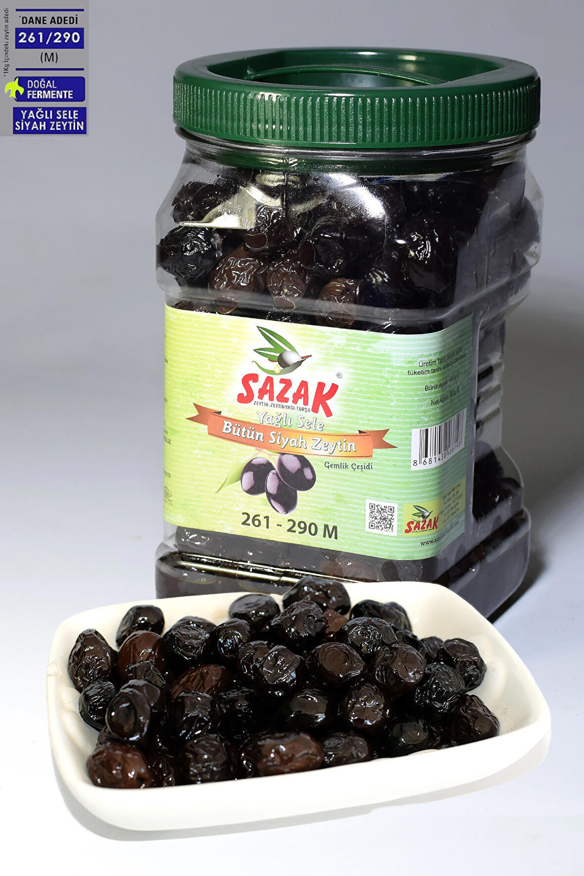 Yağlı Sele Siyah Zeytin Iri Kalibre Doğal Tatlandırma Doğal Fermente Siyah Zeytin 900 gr 261-290