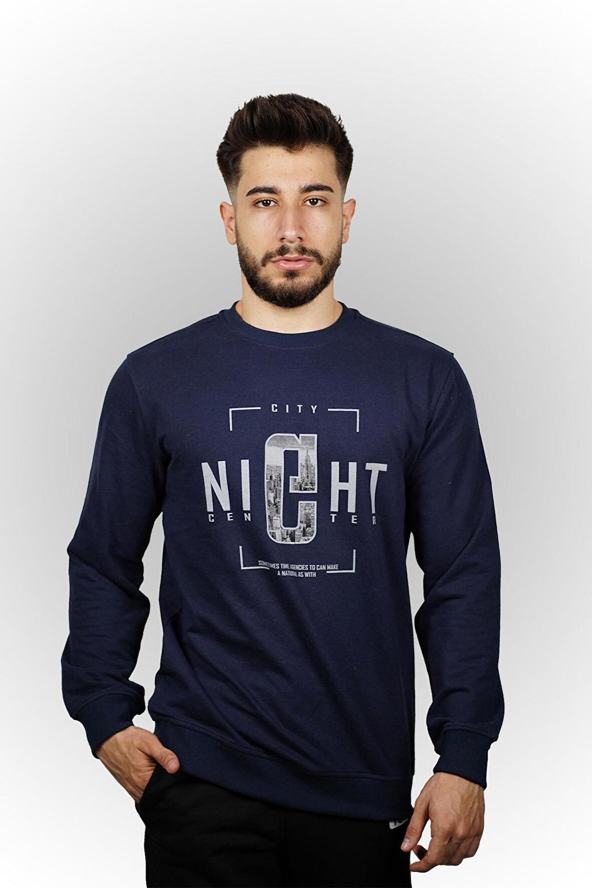 City Night Baskılı Erkek Sweatshirt