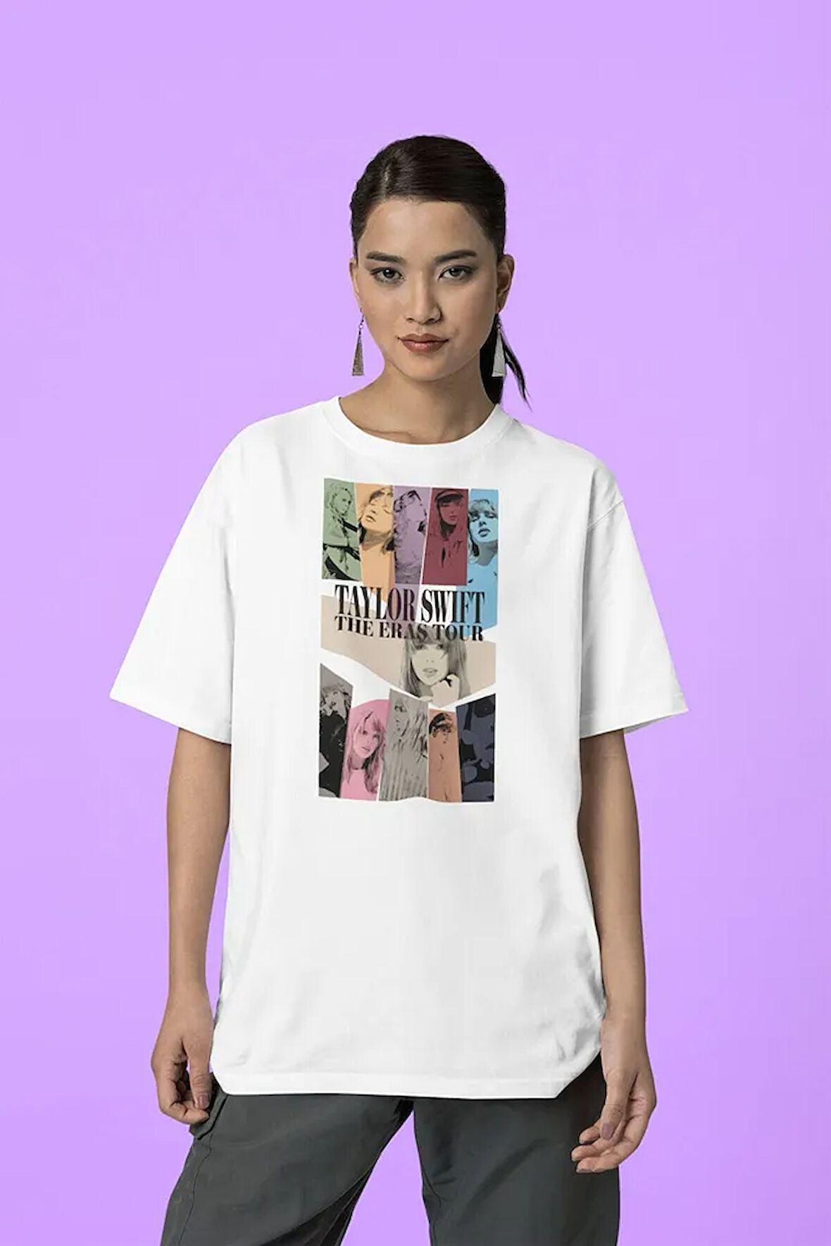 Taylor Swift The Eras Tour Baskılı Oversize Tişört, Unisex Şarkıcı Tişört