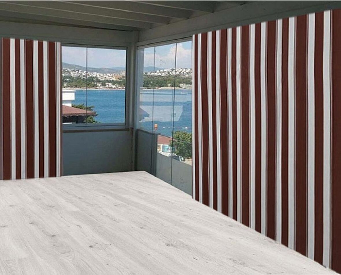 Ceylan Home Balkon Perdesi Kahverengi Kalın Çizgili 150x250