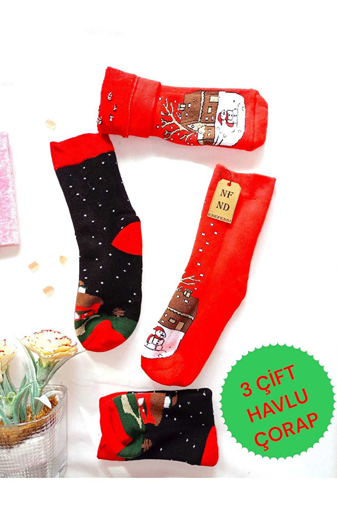 2 ÇİFT TERMAL SOKET  YILBAŞI HAVLU YUMUŞAK HEDİYE KIŞLIK KADIN ÇORABI KIRMIZI SİYAH ÇORAP 36-40