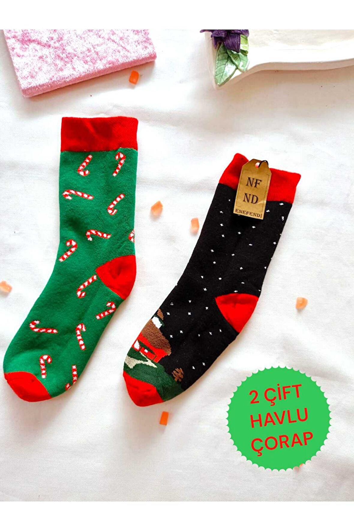 2 ÇİFT TERMAL SOKET  YILBAŞI HAVLU YUMUŞAK HEDİYE KIŞLIK KADIN ÇORABI YEŞİL SİYAH ÇORAP 36-40