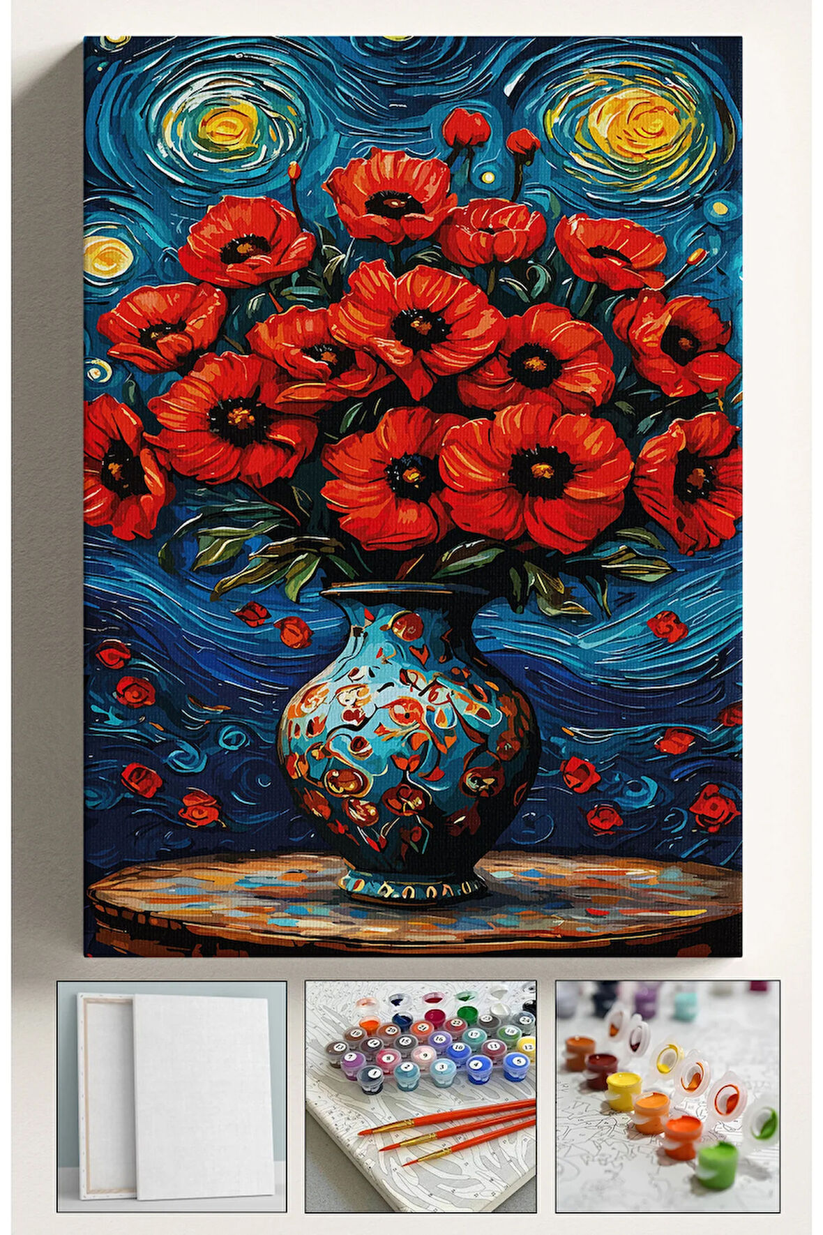 Sayılarla Boyama Seti Numaralı Tuval Fırça Boya 40x50 Cm - YILDIZLI GECE GELİNCİK