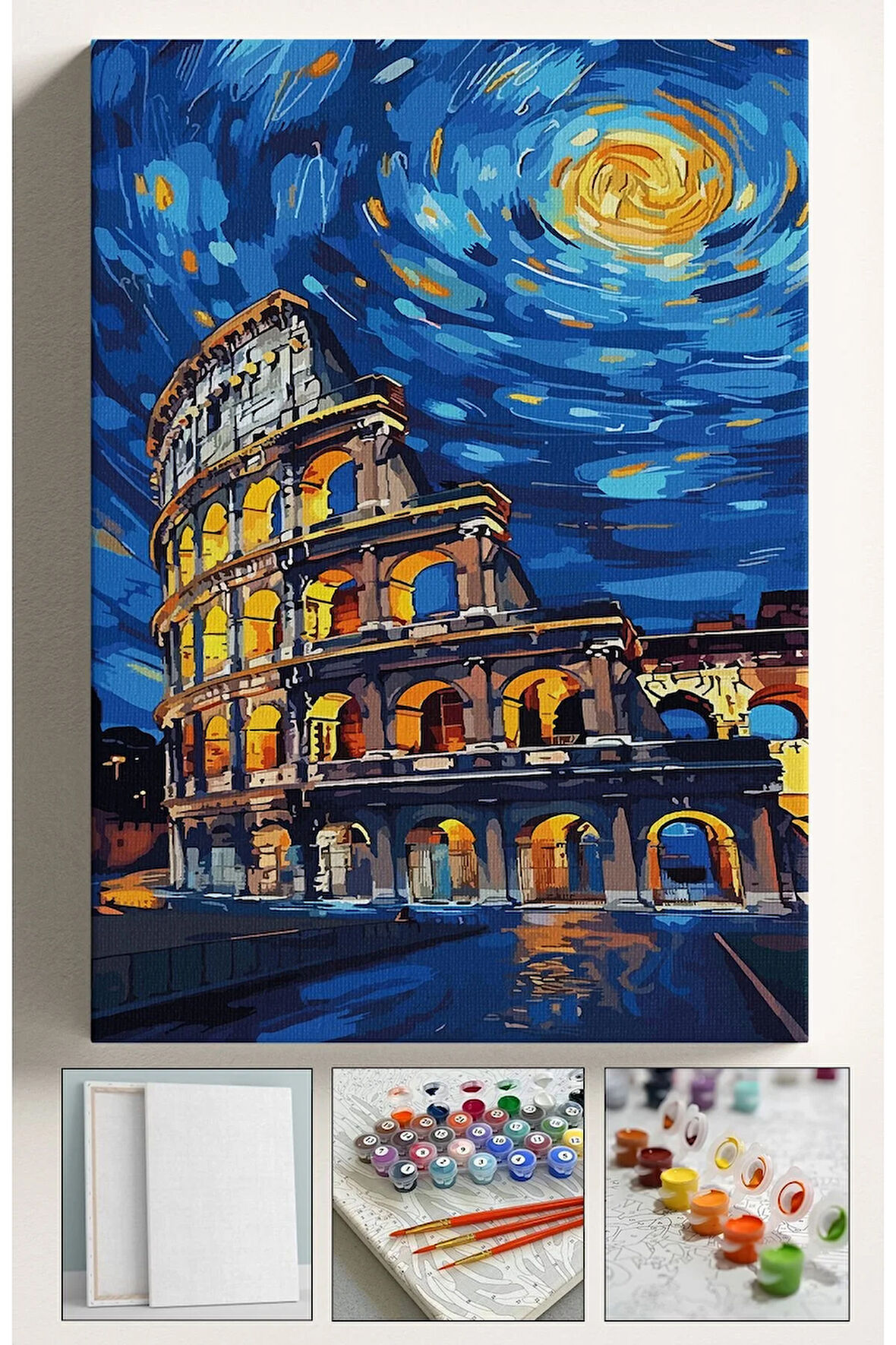 Sayılarla Boyama Seti Numaralı Tuval Fırça Boya 40x50 Cm - YILDIZLI GECE KOLEZYUM