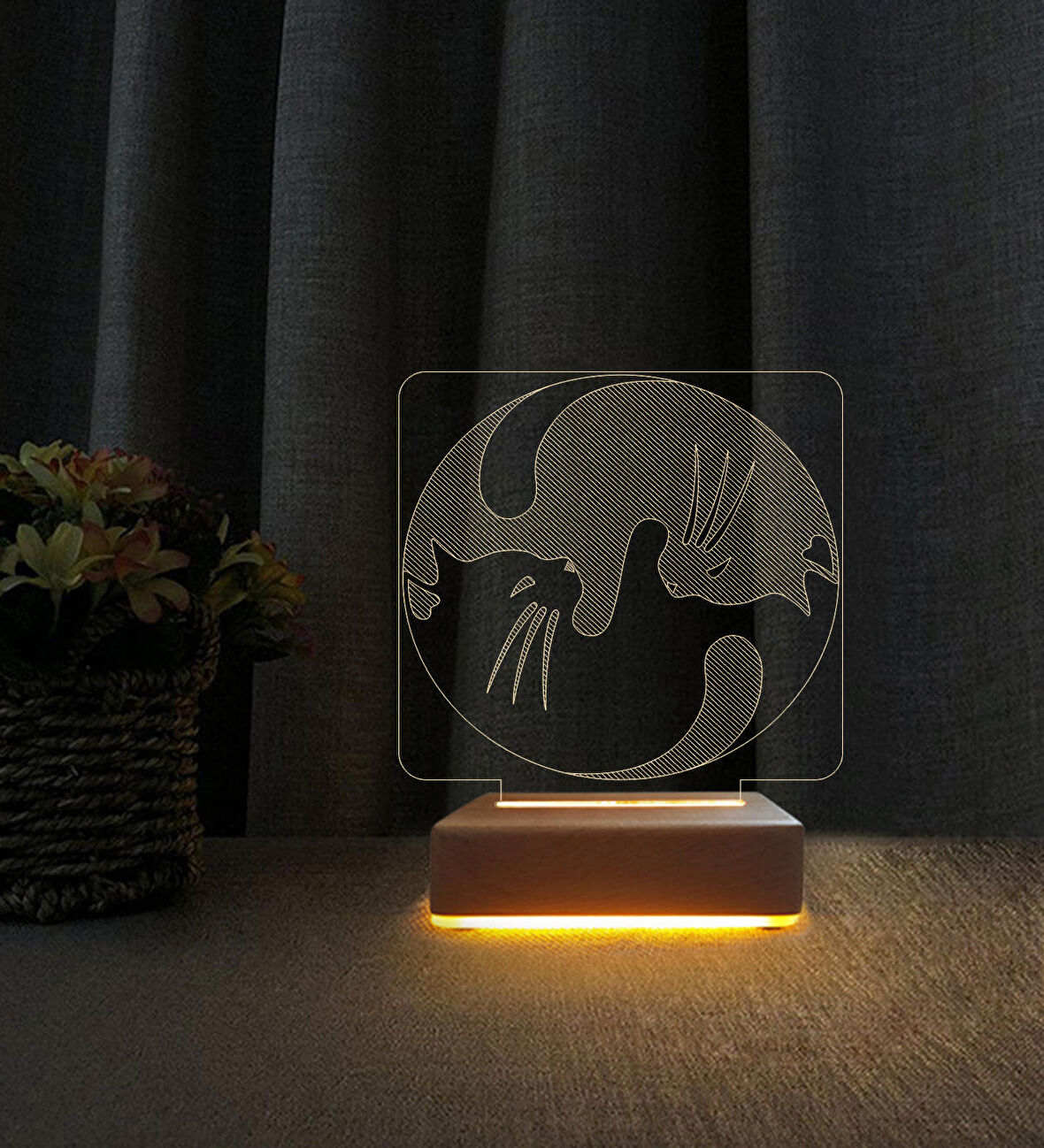 Yin Yang Kedi 3d Led Masa Lambası Doğum Günü Hediyesi Lamba