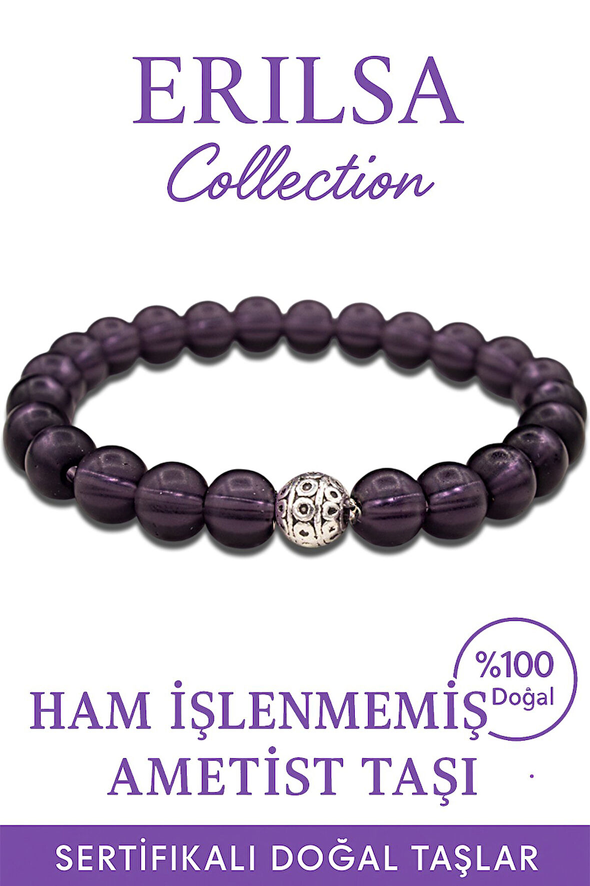 Sertifikalı Ham İşlenmemiş Ametist Bileklik – Saf Enerjiyle Ruhunuza Dokun