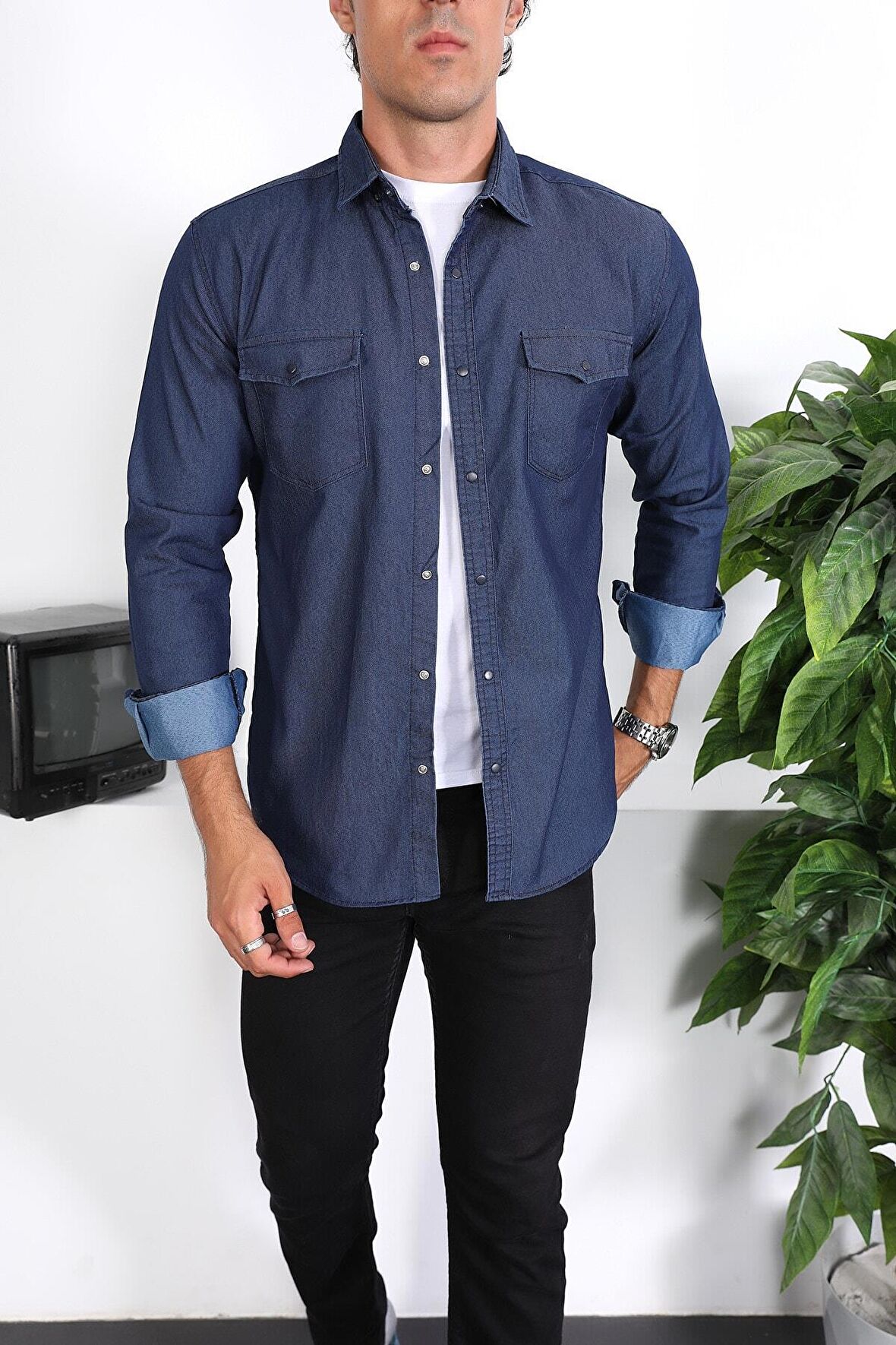 Erkek Yıkamalı Kot Gömlek