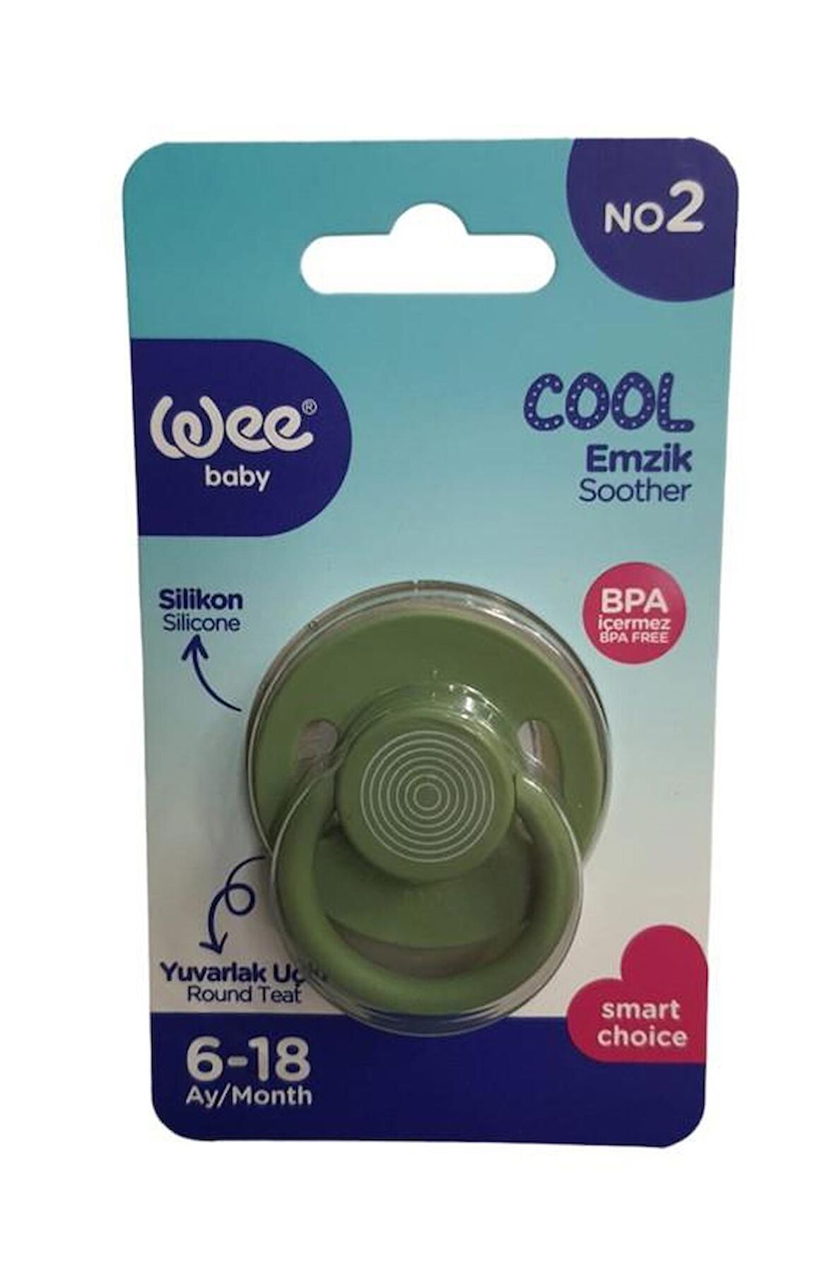 Wee Baby Cool Yuvarlak Uçlu Emzik 6-18 Ay No:2 Haki K:364