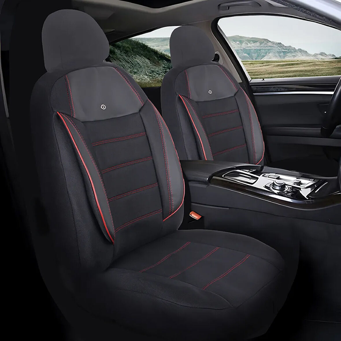 Fiat Stilo Araçlara Uyumlu Oto Koltuk Kılıfı Seti - Yıldız Serisi Siyah/Kırmızı