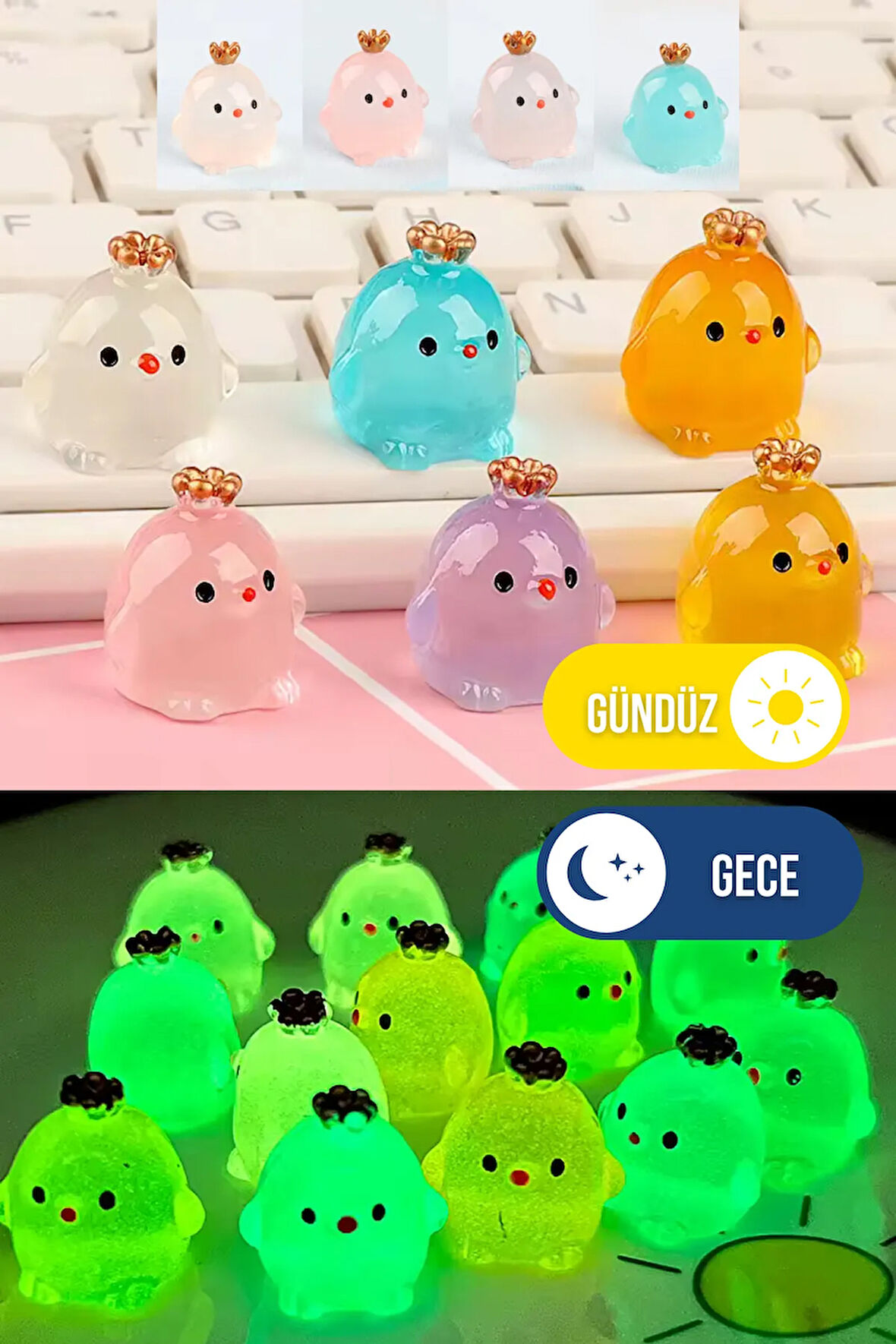 2'li Karanlıkta Parlayan Minik Tavuk Figürleri