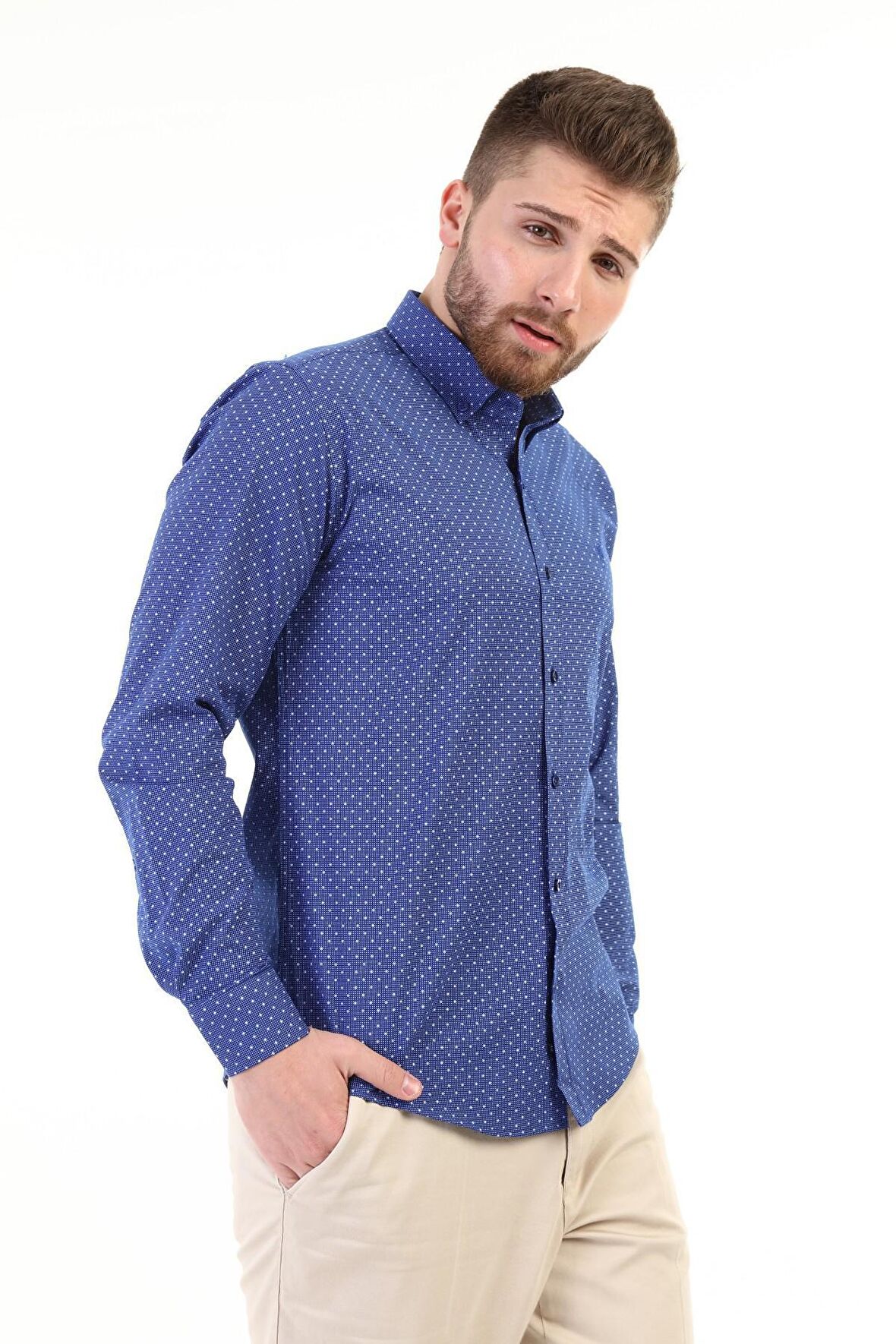Nokta Desenli Klasik Gömlek 