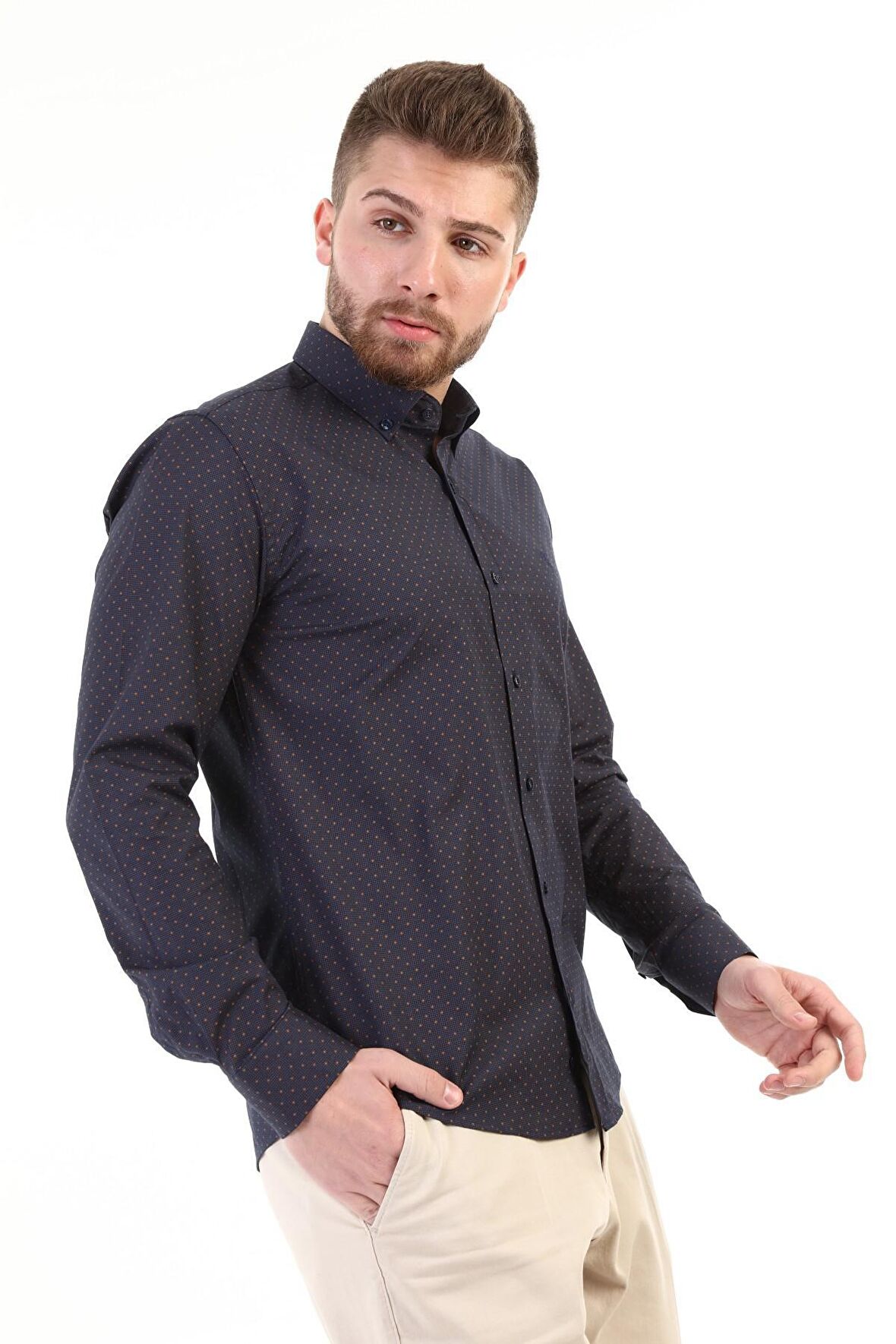 Nokta Desenli Klasik Gömlek 