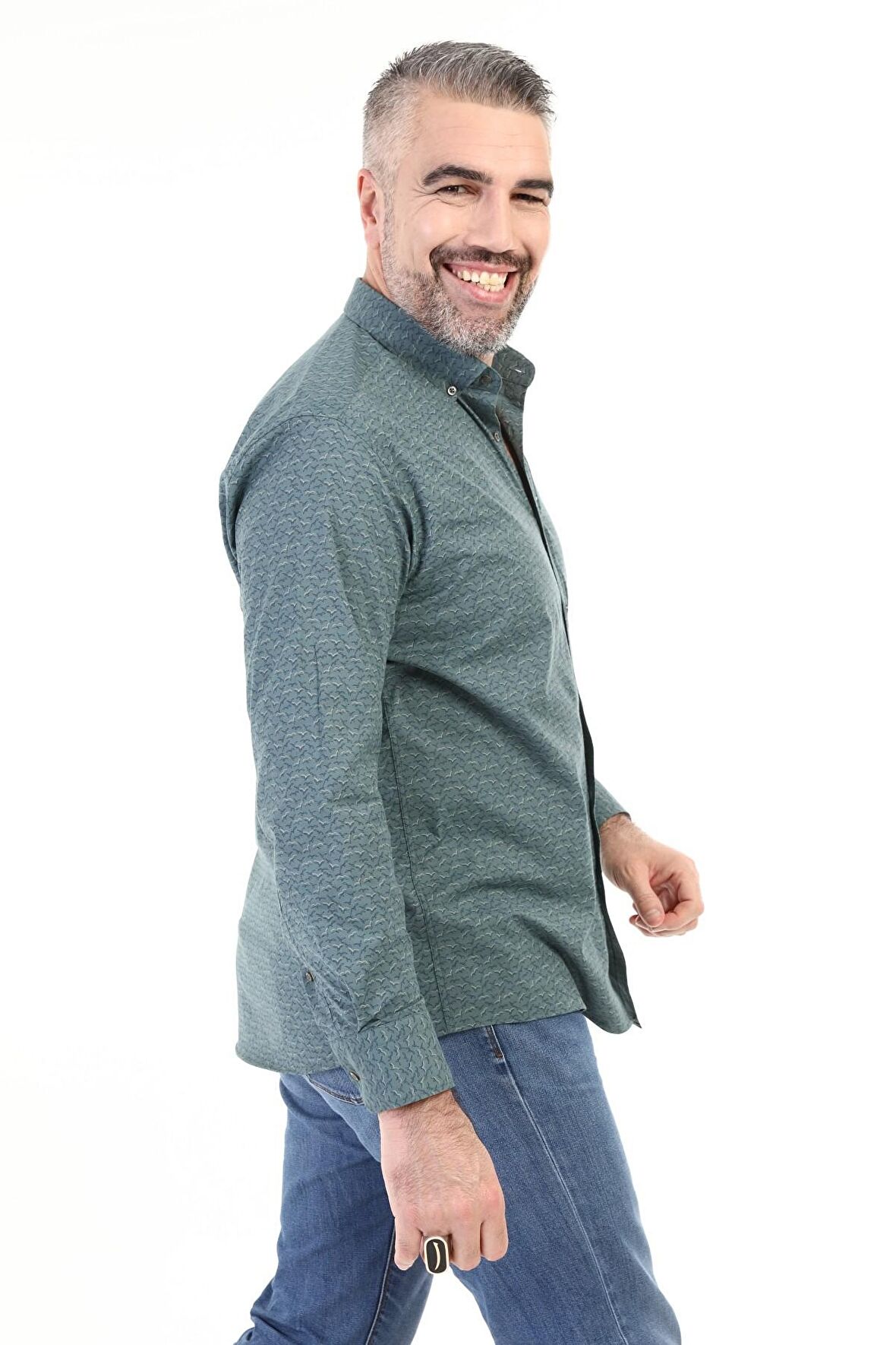 Erkek Kuş Desenli Klasik Gömlek