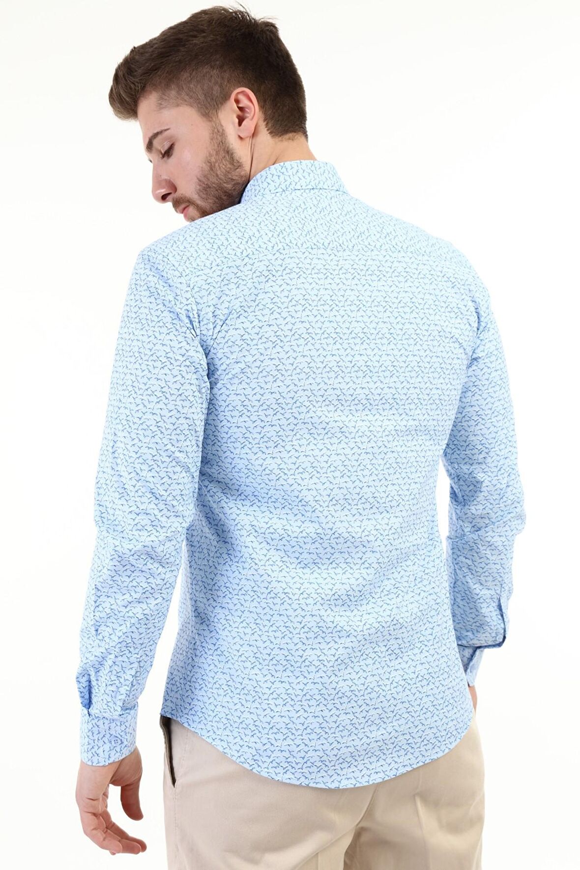Erkek Kuş Desenli Slimfit Gömlek