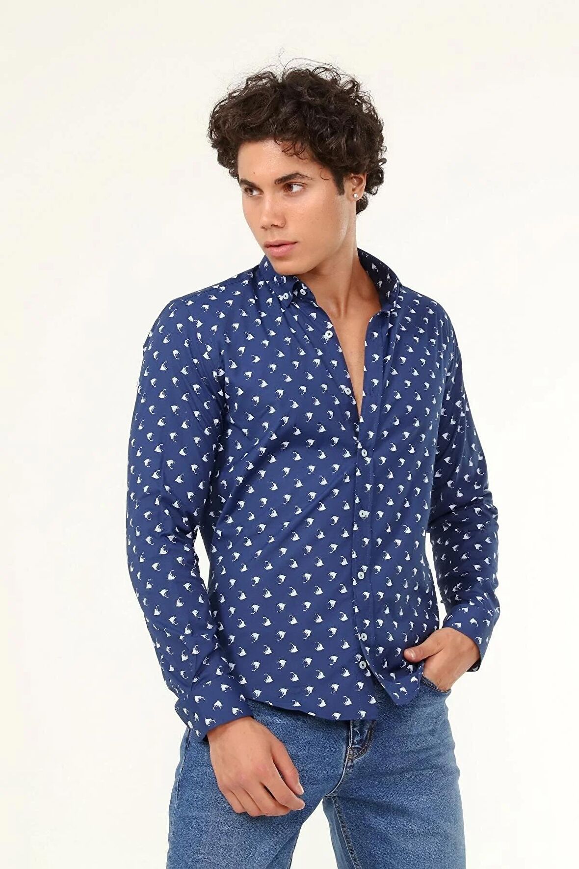 Erkek Desenli Uzun Kol Gömlek