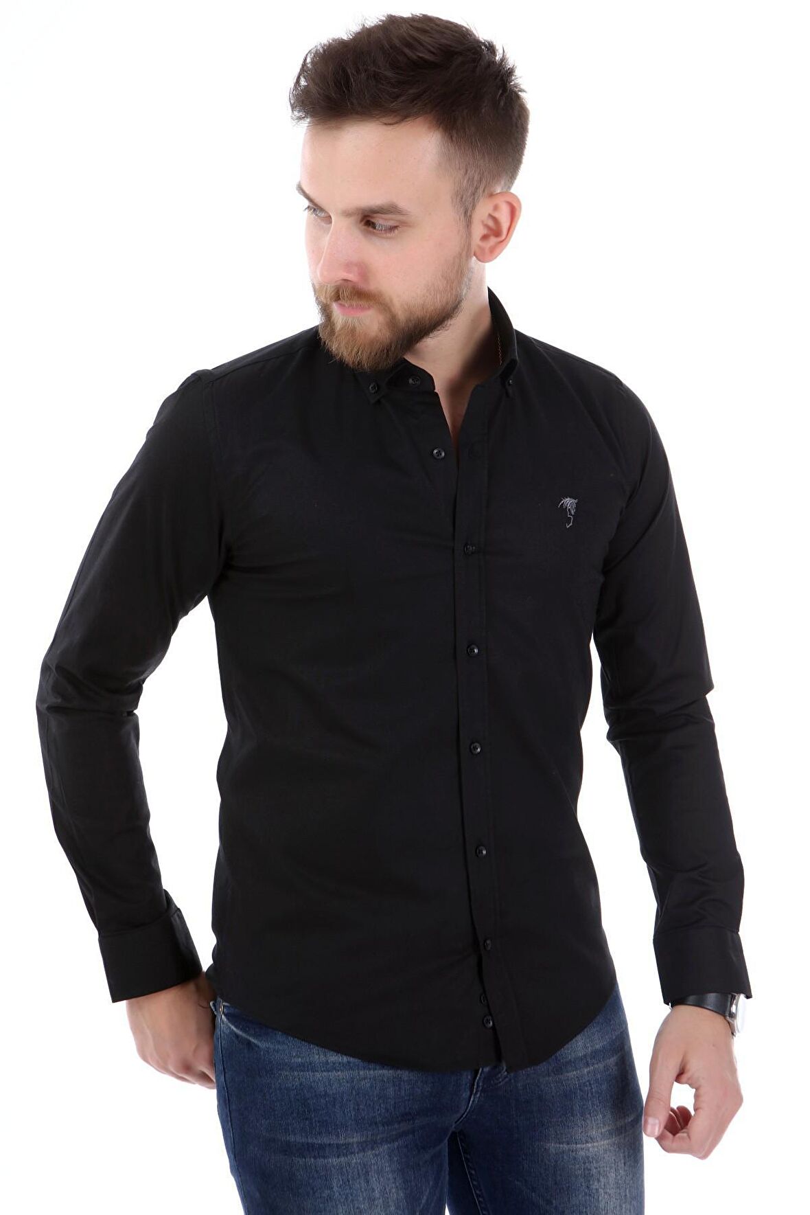 Düğmeli Yaka Uzun Kol Erkek Gömlek