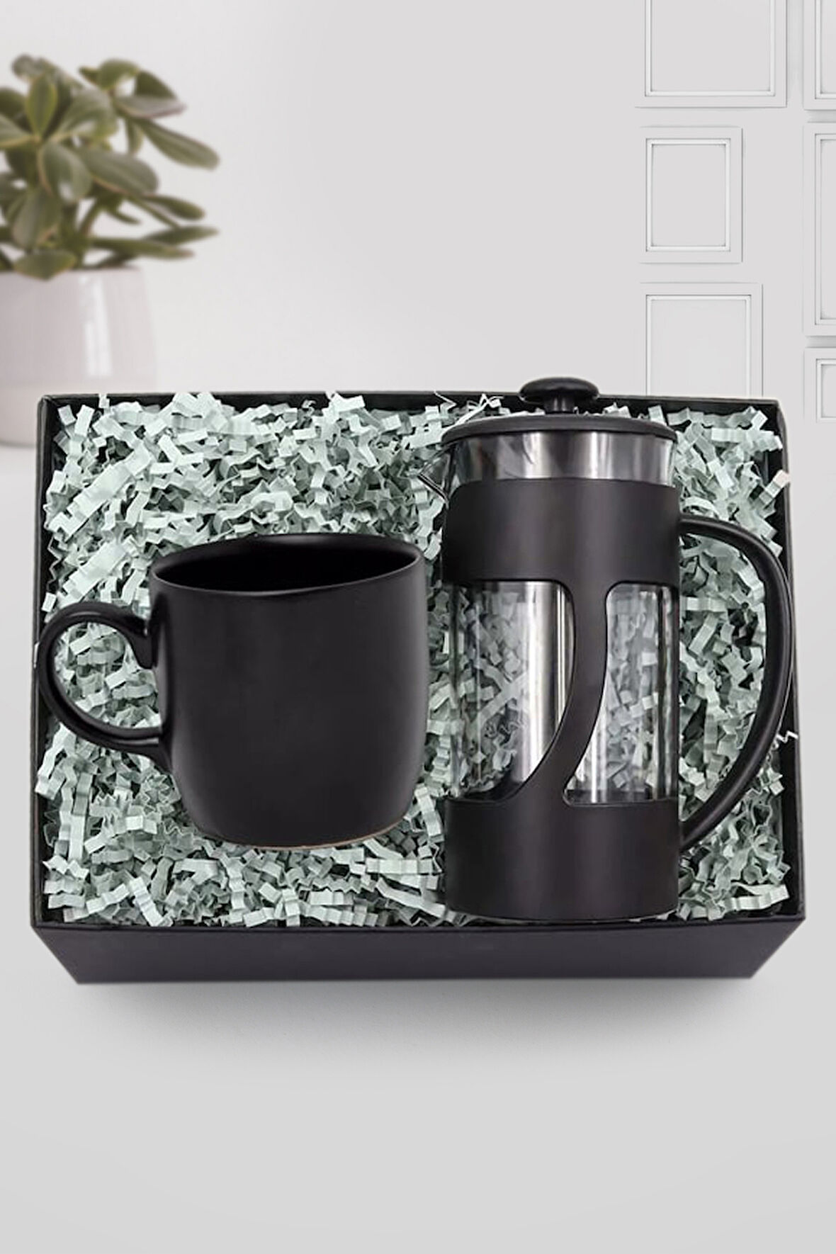 Siyah Kupa & 350ml Siyah Renk French Press Hediye Seti
