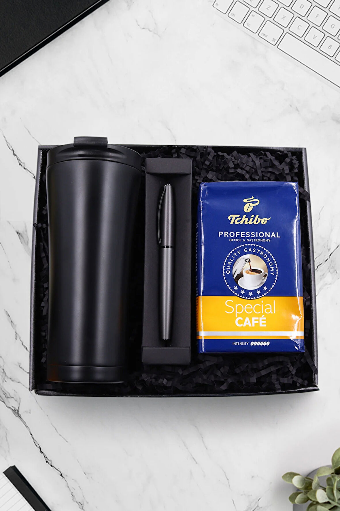 500 ML Çelik Termos & Gri Metalik Roller Kalem & 250 Gram Tchibo Special Filtre Kahve Hediye Seti