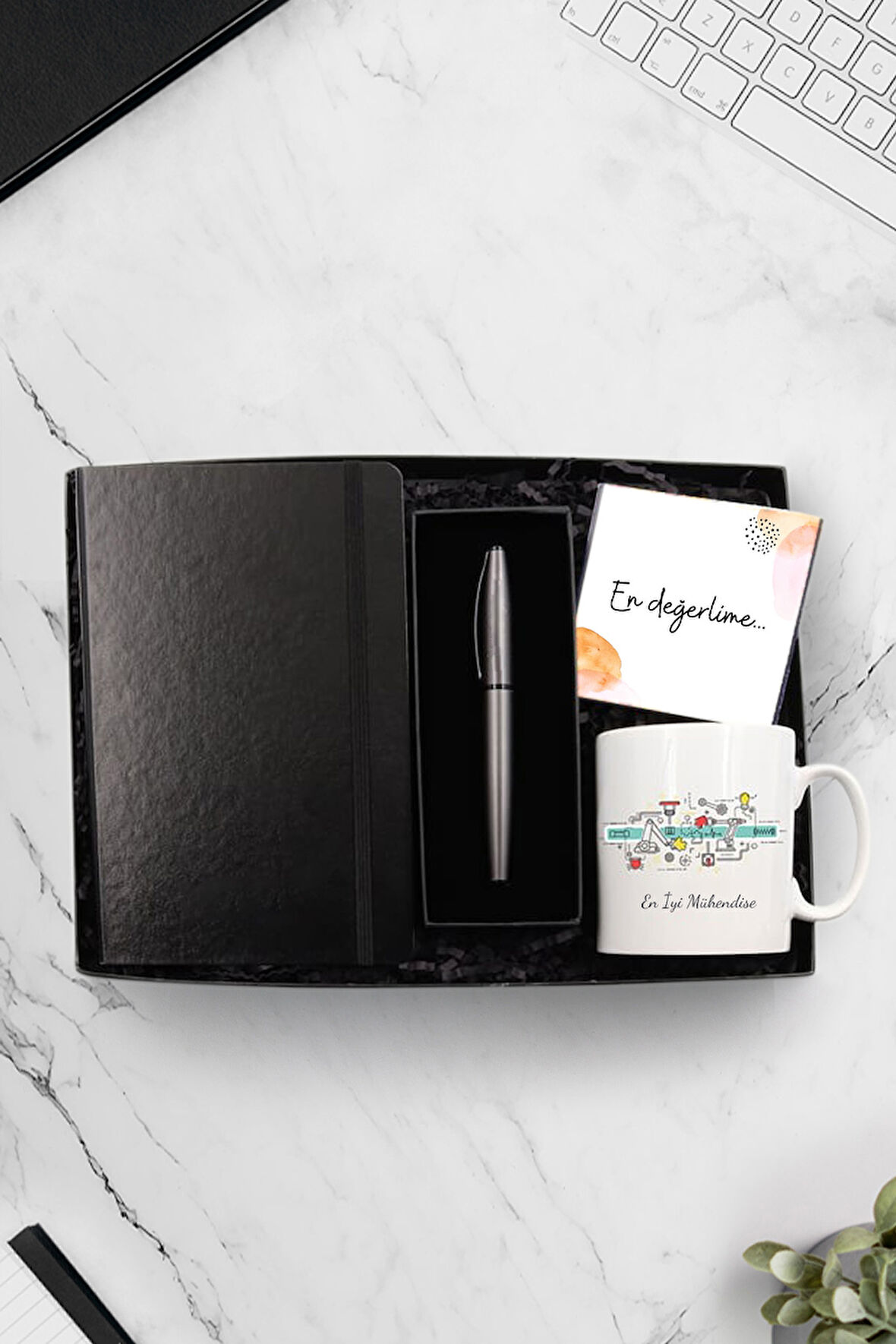 Mühendislere Özel Tasarım Kupa & Siyah Defter & Gri Metalik Roller Kalem Seti