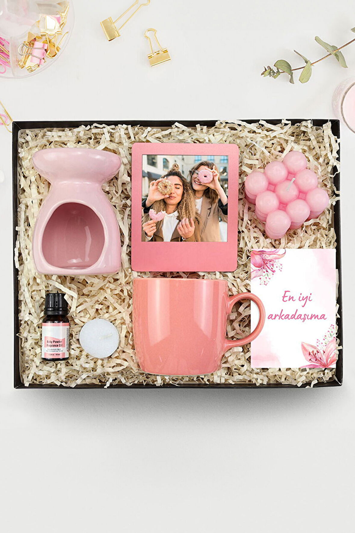 Ahşap Çerçeve & Buhurdanlık Seti & Mum & Kupa Hediye Seti