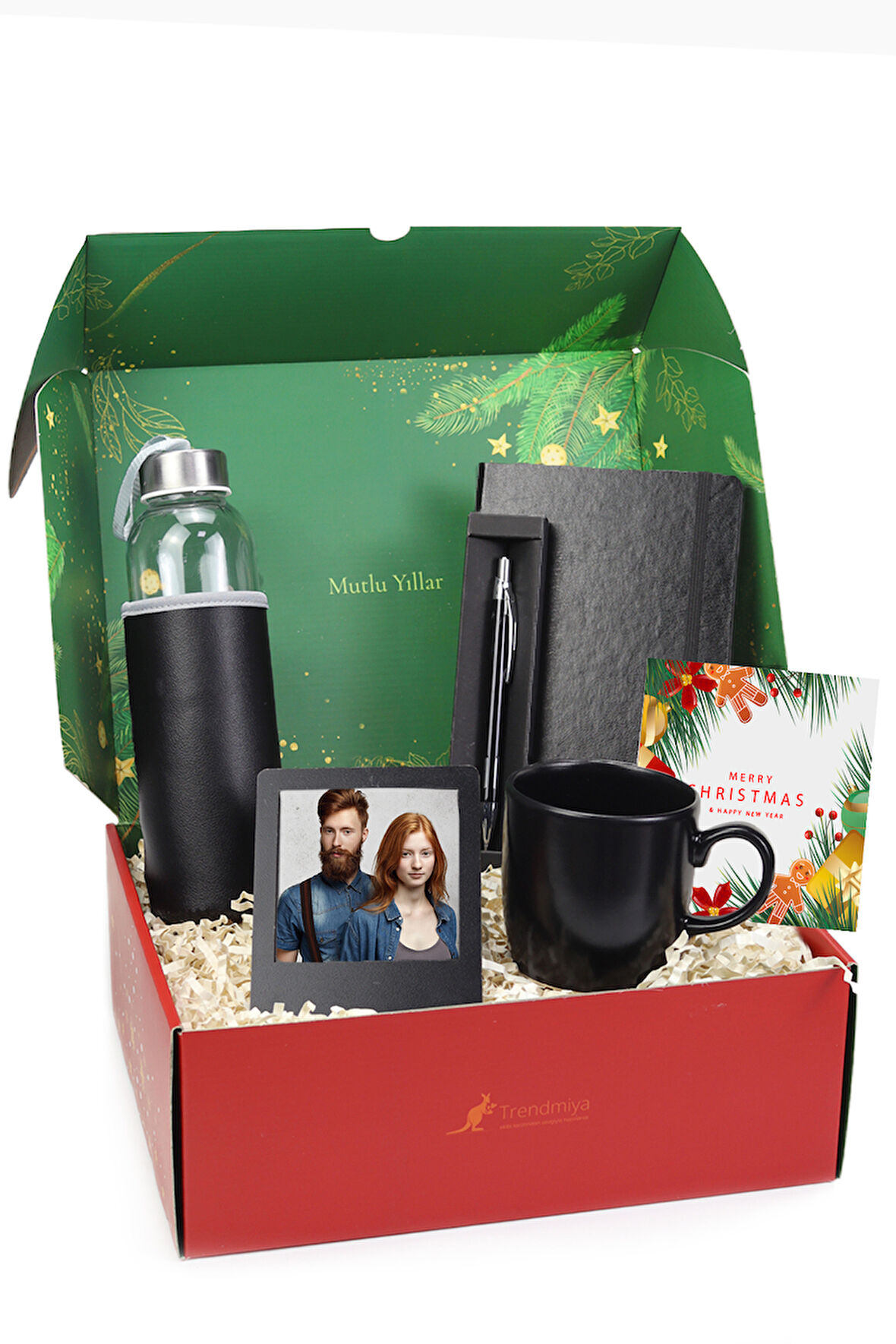 Siyah Tükenmez Kalem & Defter & Kılıflı Su Matarası & Siyah Kupa & Çerçeve Hediye Seti