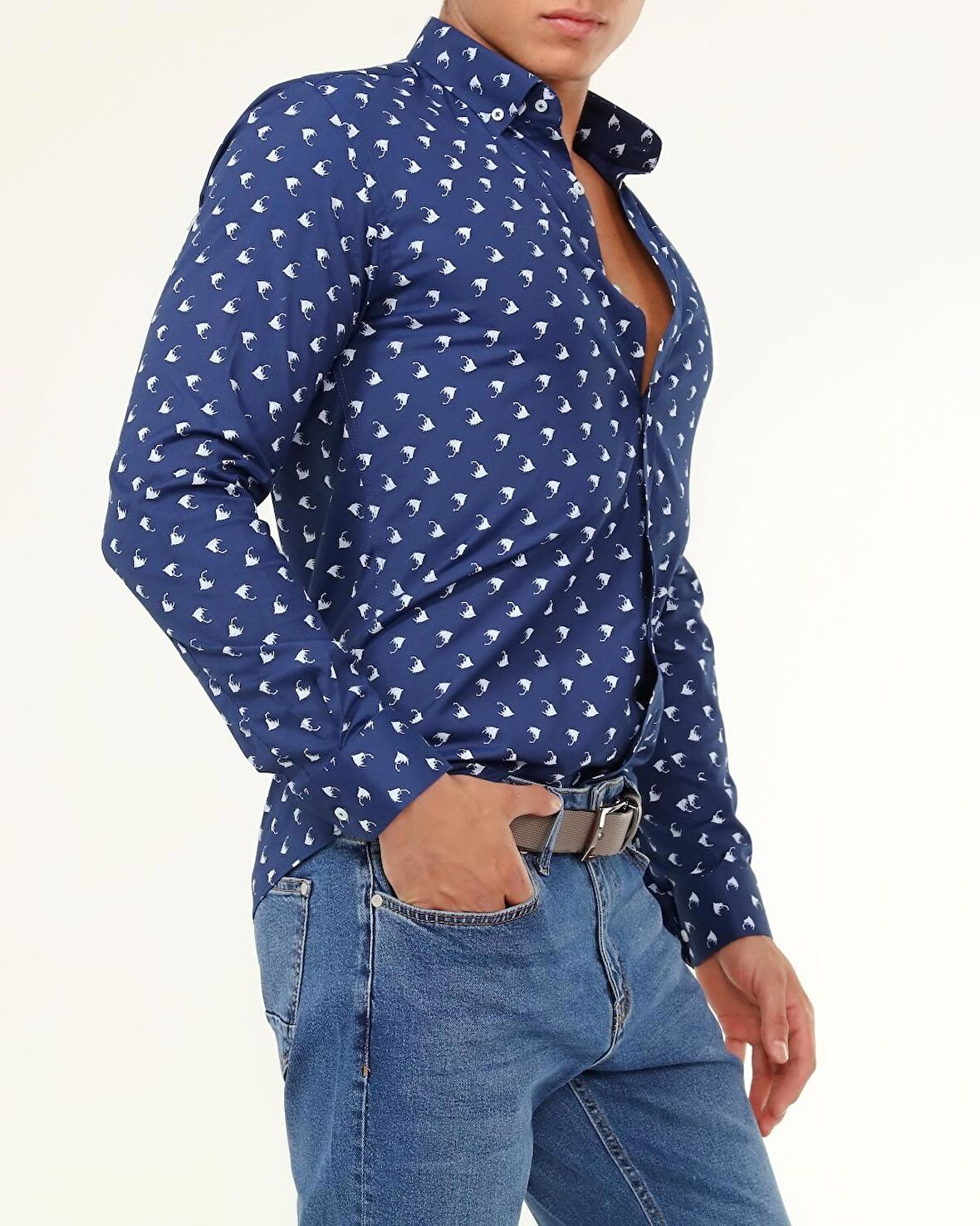 ERKEK BORU PAÇA TAŞLANMIŞ JEAN MAVİ KOT PANTOLON