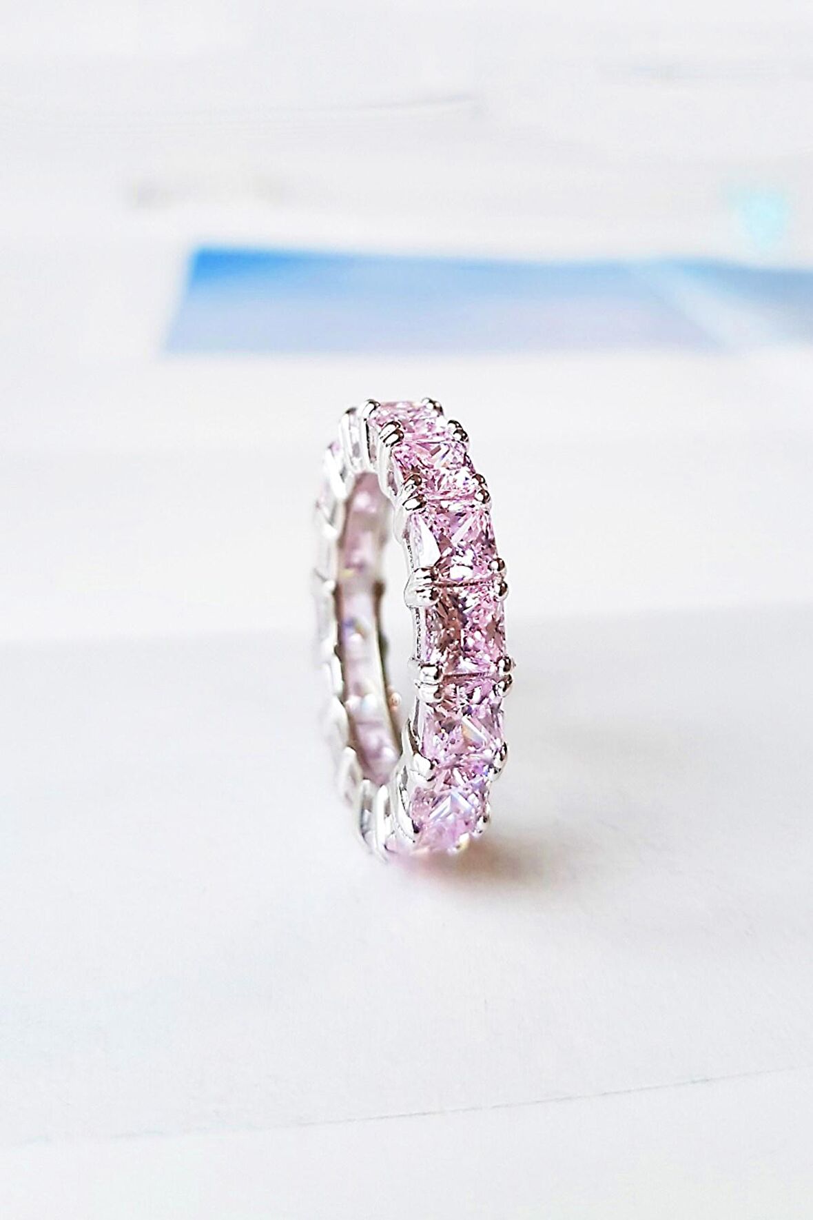 İTHAL FANCY KESİM DIAMOND CUT PINK TAMTUR GÜMÜŞ YÜZÜK 