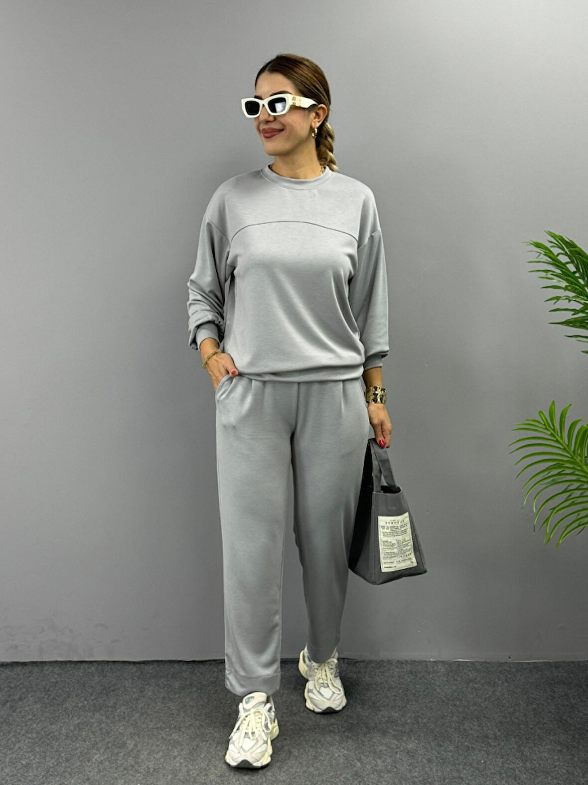 Yonca Moda Evi Kadın Uzun Kollu Bisiklet Yaka Viskon Iki Iplik Bluz Ve Pantolon Ikili Takım