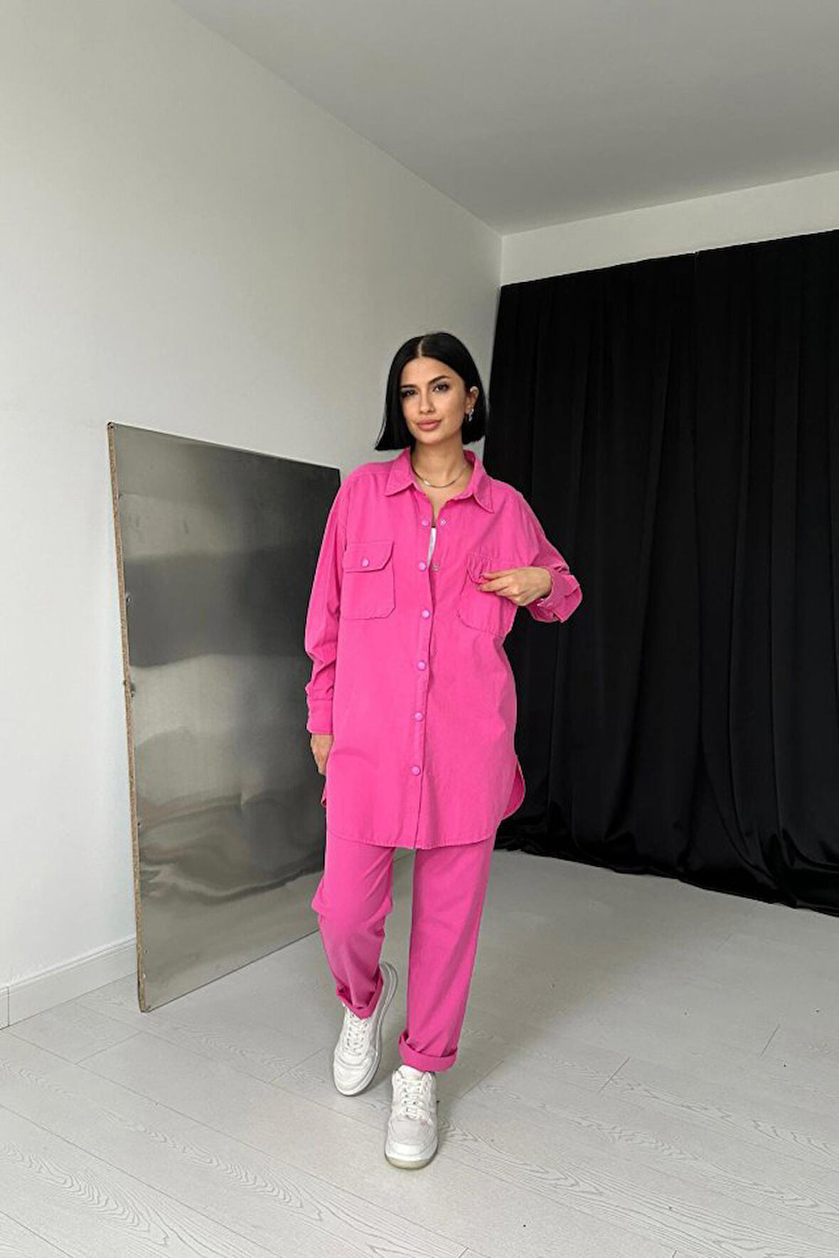 Yonca Moda Evi Fuşya Gömlek Ve Çıtçıtlı Pantolon Takım