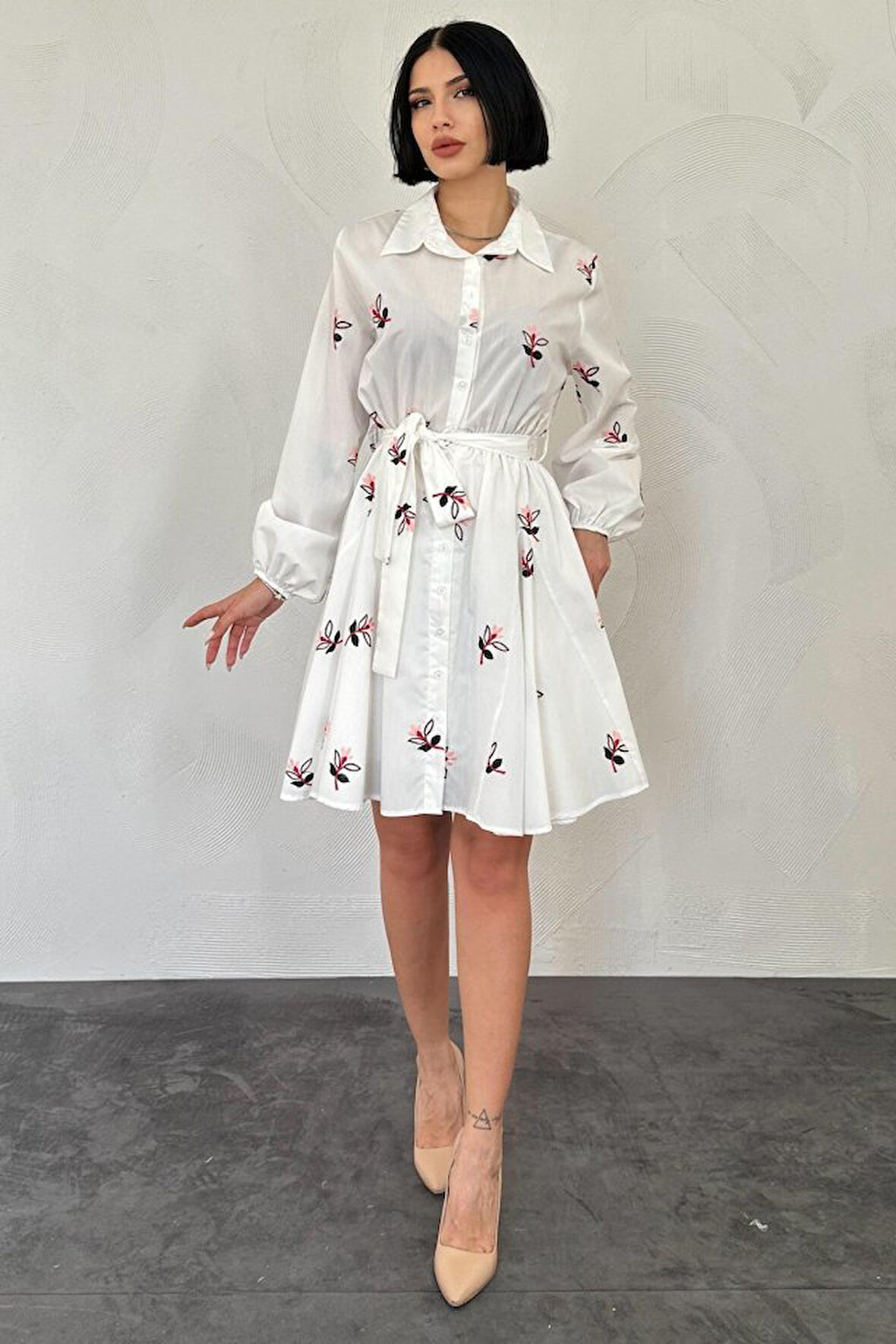 Yonca Moda Evi Pudra Brode Mendilli Elbise
