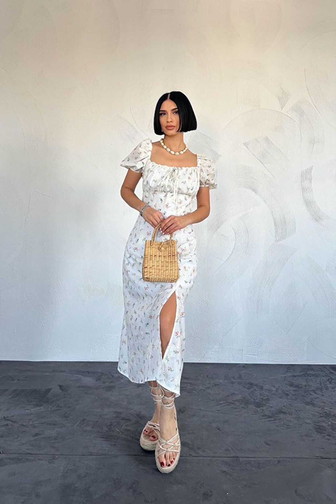 Yonca Moda Evi Lila Çiçekli Yazlık Elbise