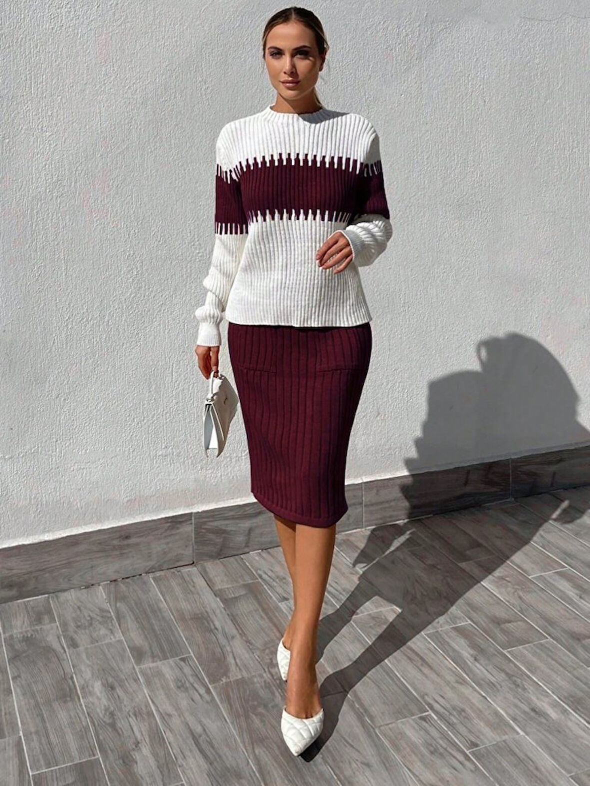 Yonca Moda Evi Kadın Uzun Kollu Triko Etekli Takım