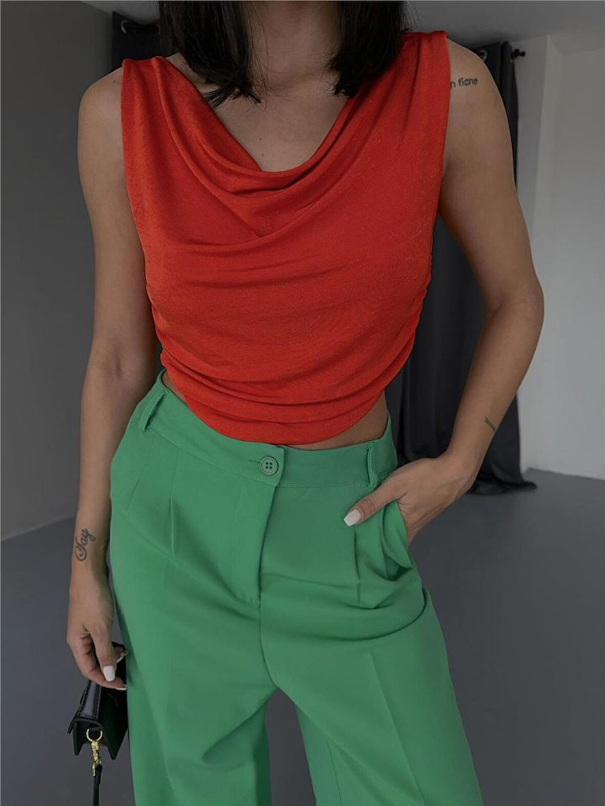 Yonca Moda Evi DEGAJE ASKILI BLUZ - Turuncu