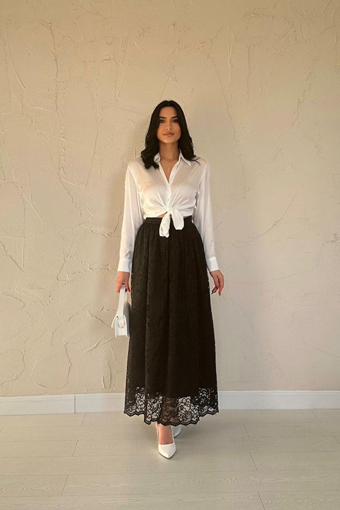 Yonca Moda Evi Siyah Dantelli Uzun Etek