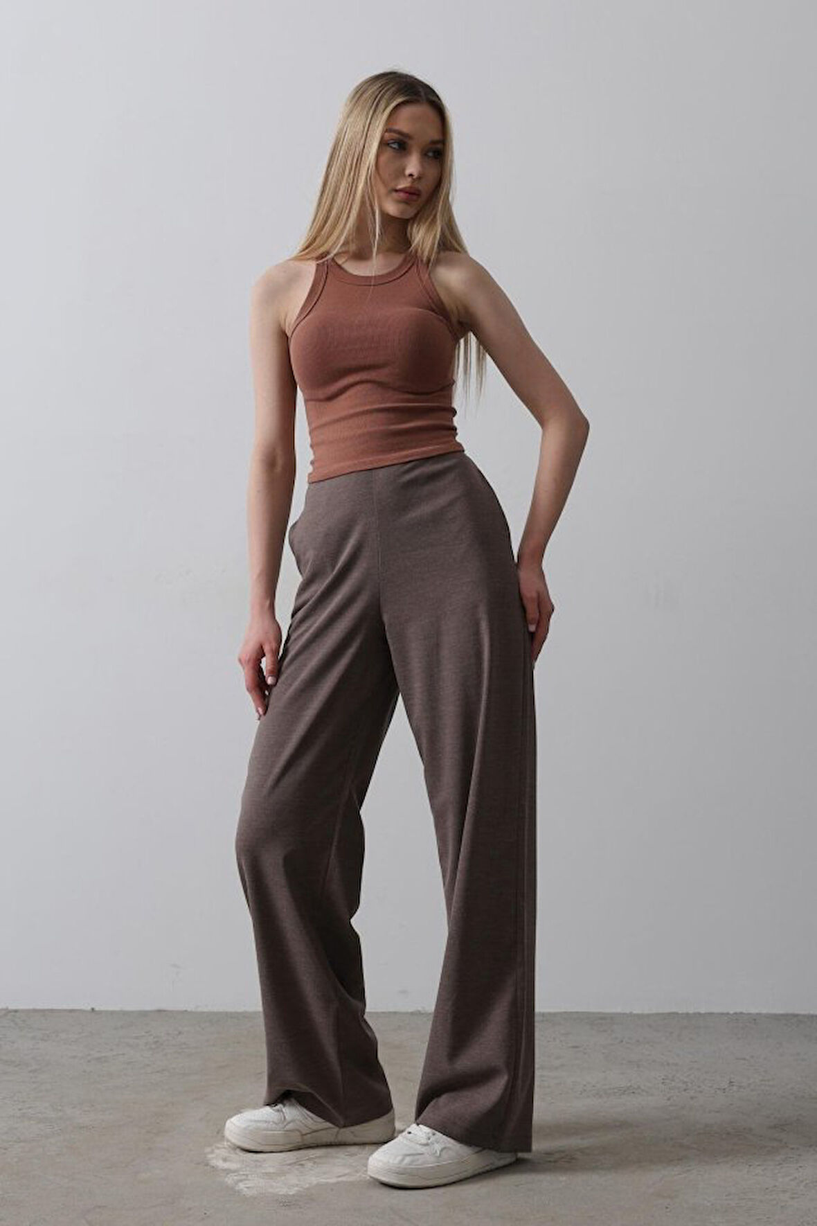 Yonca Moda Evi Beli Yarım Lastikli Palazzo Pantolon - Kahve