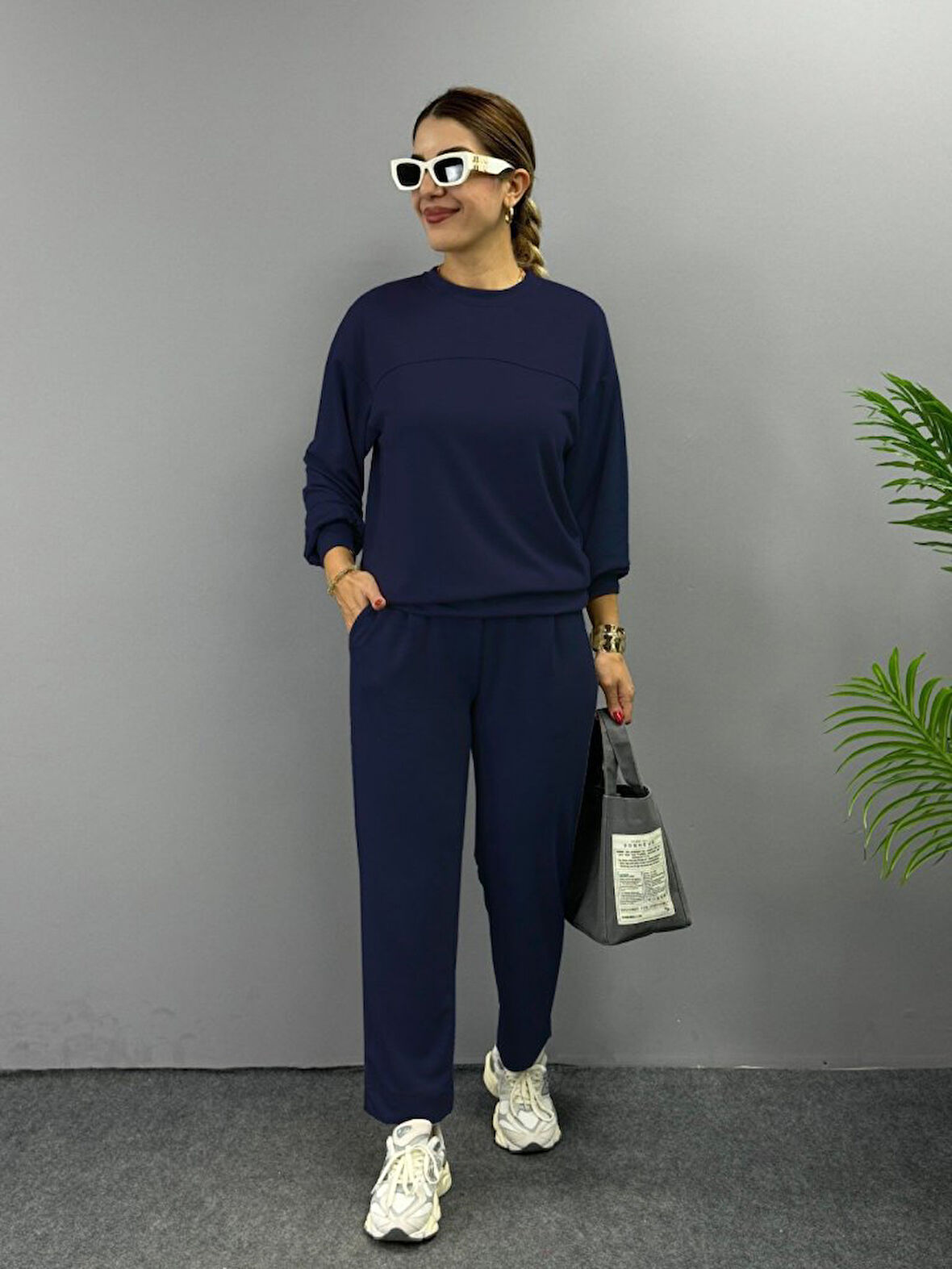 Yonca Moda Evi Kadın Uzun Kollu Bisiklet Yaka Viskon Iki Iplik Bluz Ve Pantolon Ikili Takım