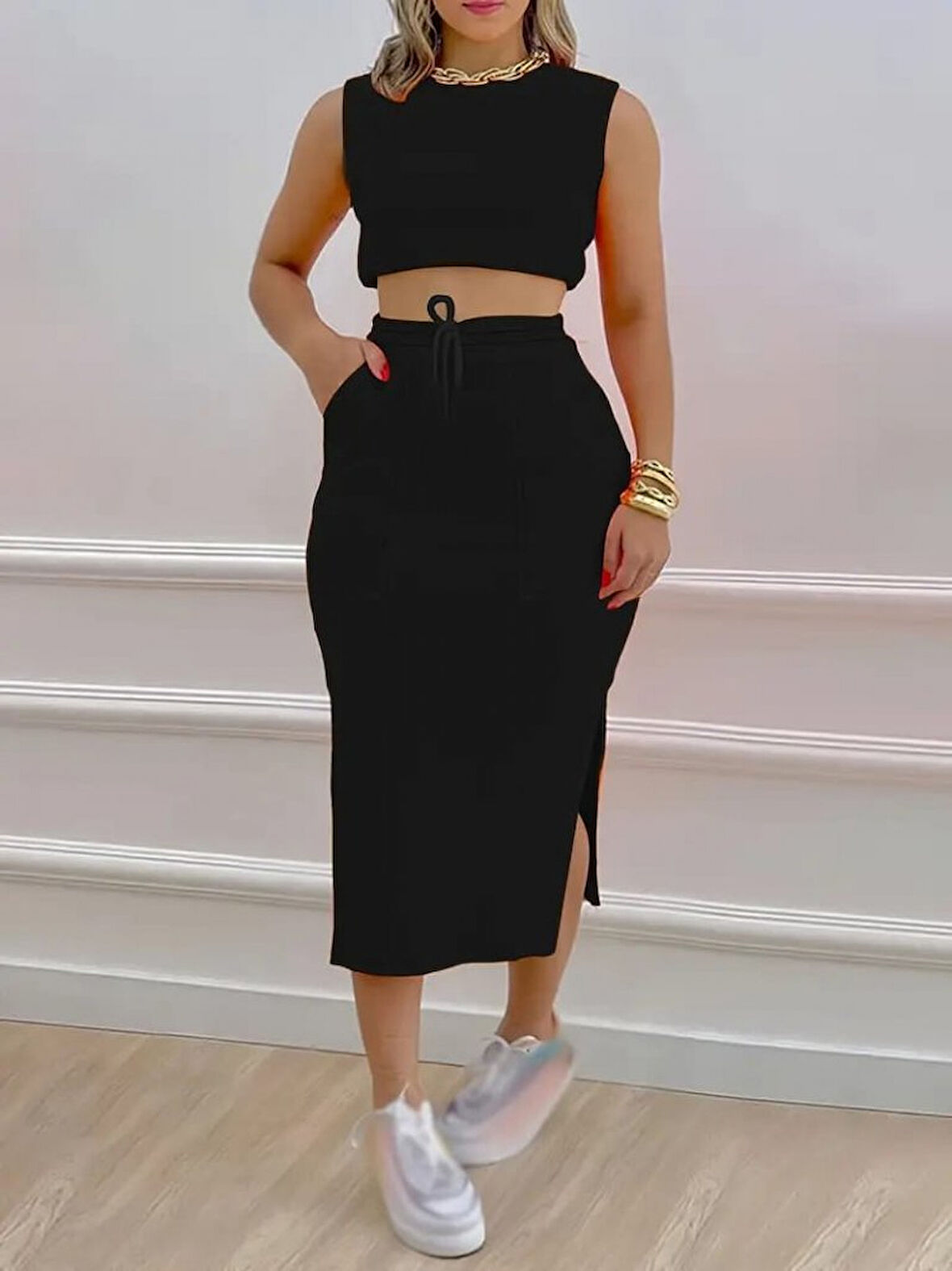 Yonca Moda Evi Kadın Iki Iplik Crop Etek Ikili Takım
