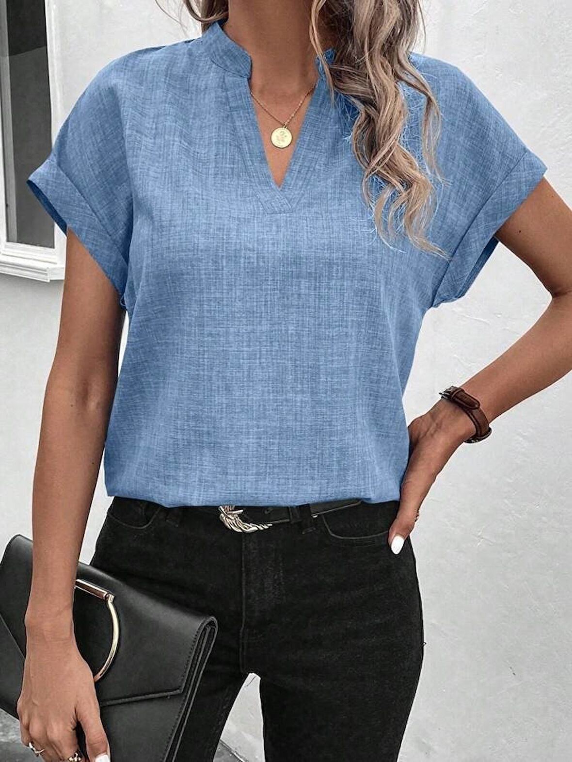 Yonca Moda Evi Kadın Kısa Kollu Hakim Yaka Sofya Bluz