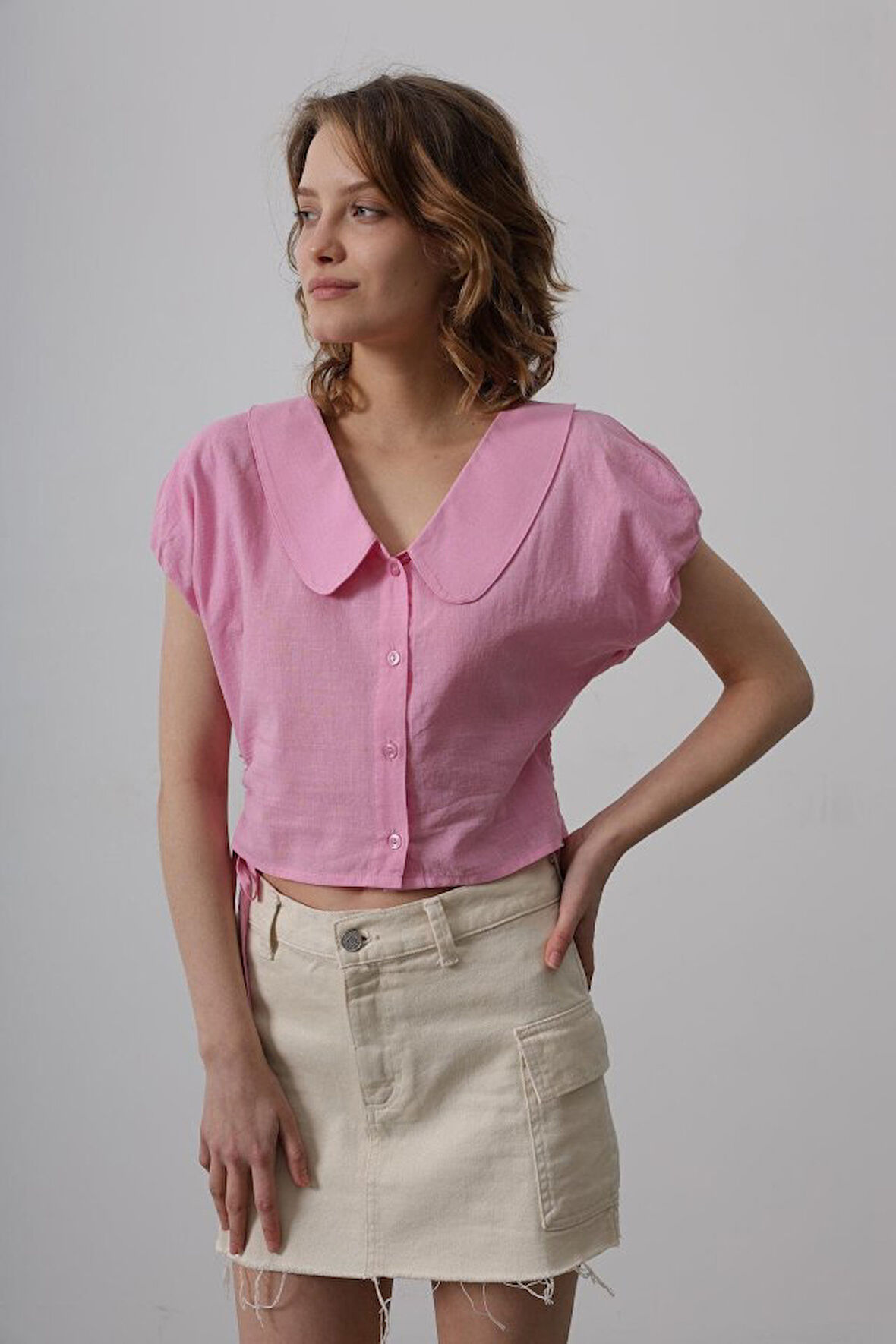 Yonca Moda Evi Bebe Yaka Yanları Bağlamalı Bluz - Pembe
